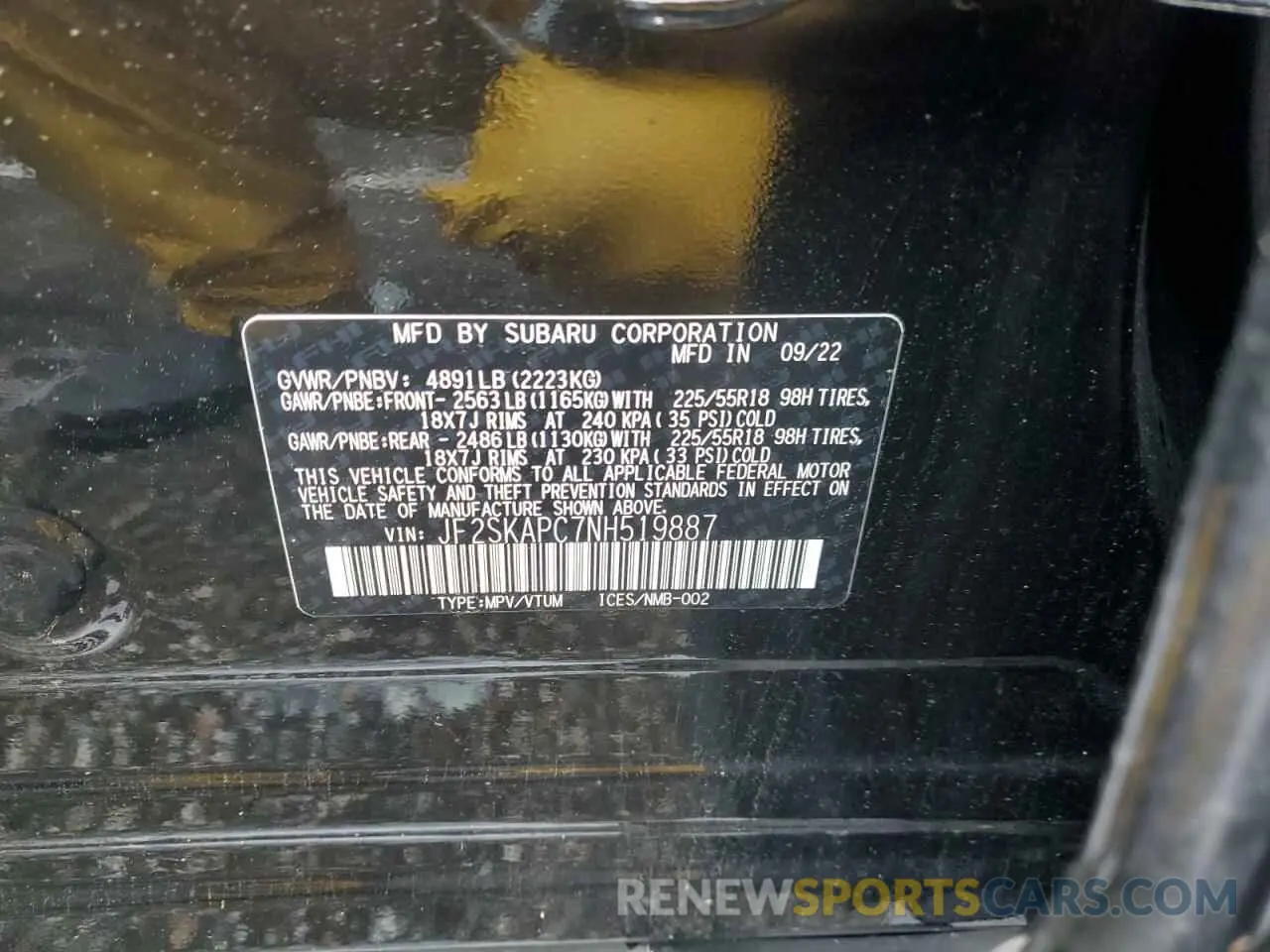 13 Photograph of a damaged car JF2SKAPC7NH519887 SUBARU FORESTER 2022