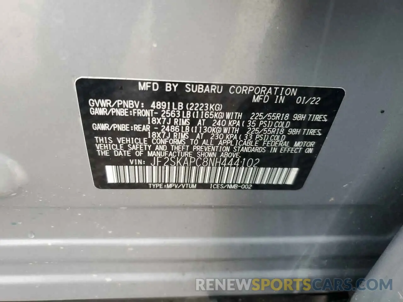 13 Photograph of a damaged car JF2SKAPC8NH444102 SUBARU FORESTER 2022