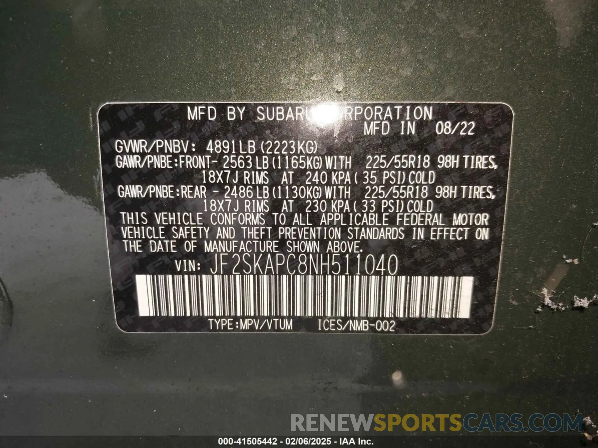 9 Photograph of a damaged car JF2SKAPC8NH511040 SUBARU FORESTER 2022