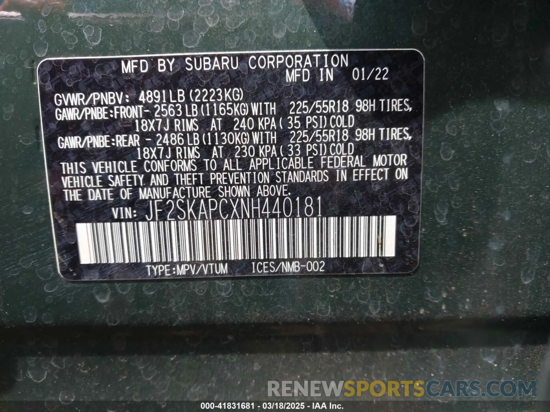 9 Photograph of a damaged car JF2SKAPCXNH440181 SUBARU FORESTER 2022