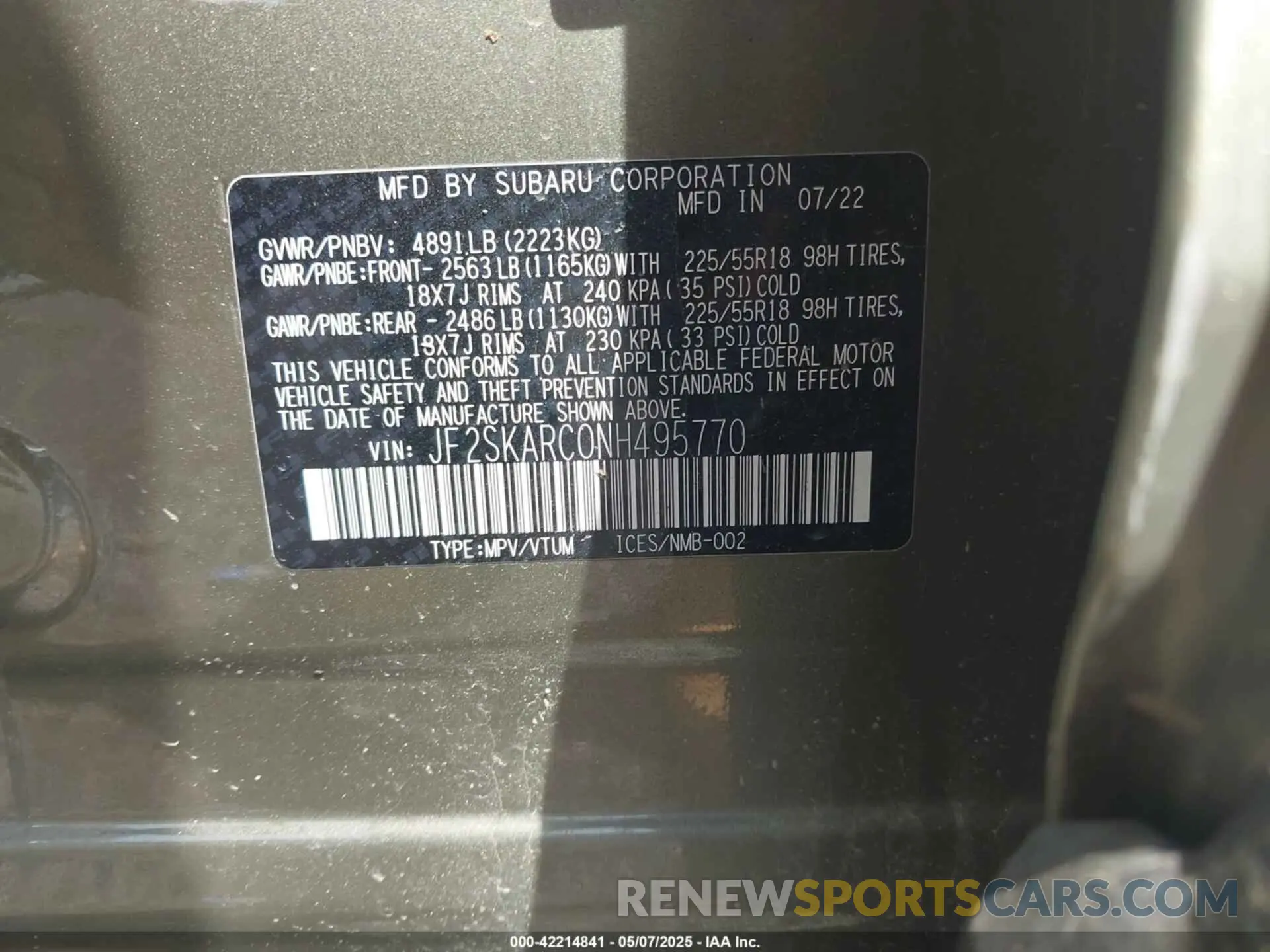 9 Photograph of a damaged car JF2SKARC0NH495770 SUBARU FORESTER 2022