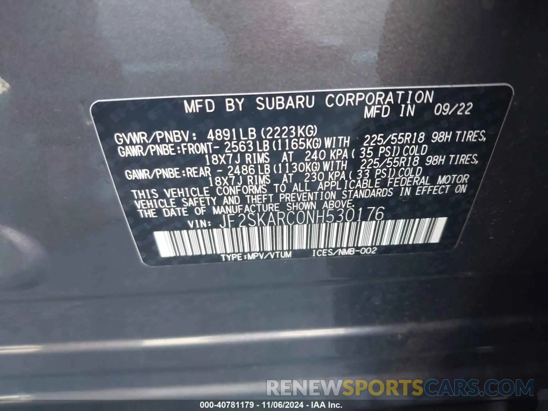 9 Photograph of a damaged car JF2SKARC0NH530176 SUBARU FORESTER 2022