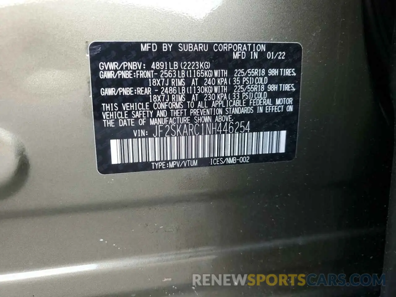 16 Photograph of a damaged car JF2SKARC1NH446254 SUBARU FORESTER 2022