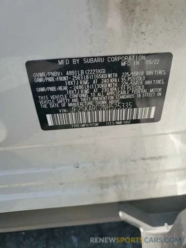 13 Photograph of a damaged car JF2SKARC2NH525335 SUBARU FORESTER 2022
