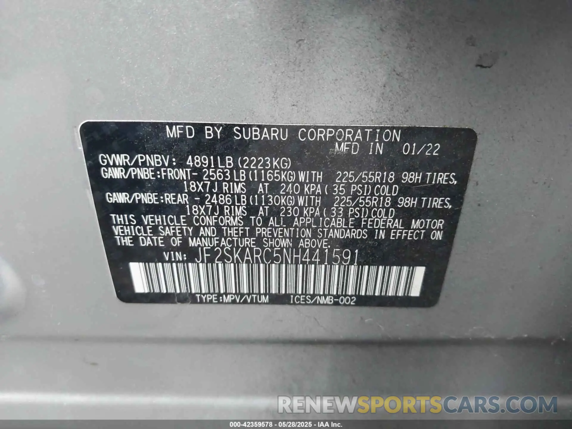 9 Photograph of a damaged car JF2SKARC5NH441591 SUBARU FORESTER 2022