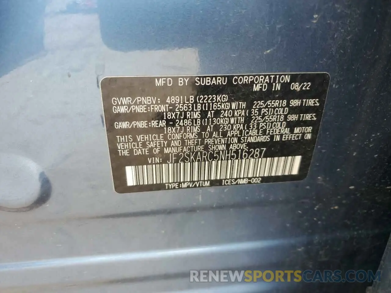 13 Photograph of a damaged car JF2SKARC5NH516287 SUBARU FORESTER 2022