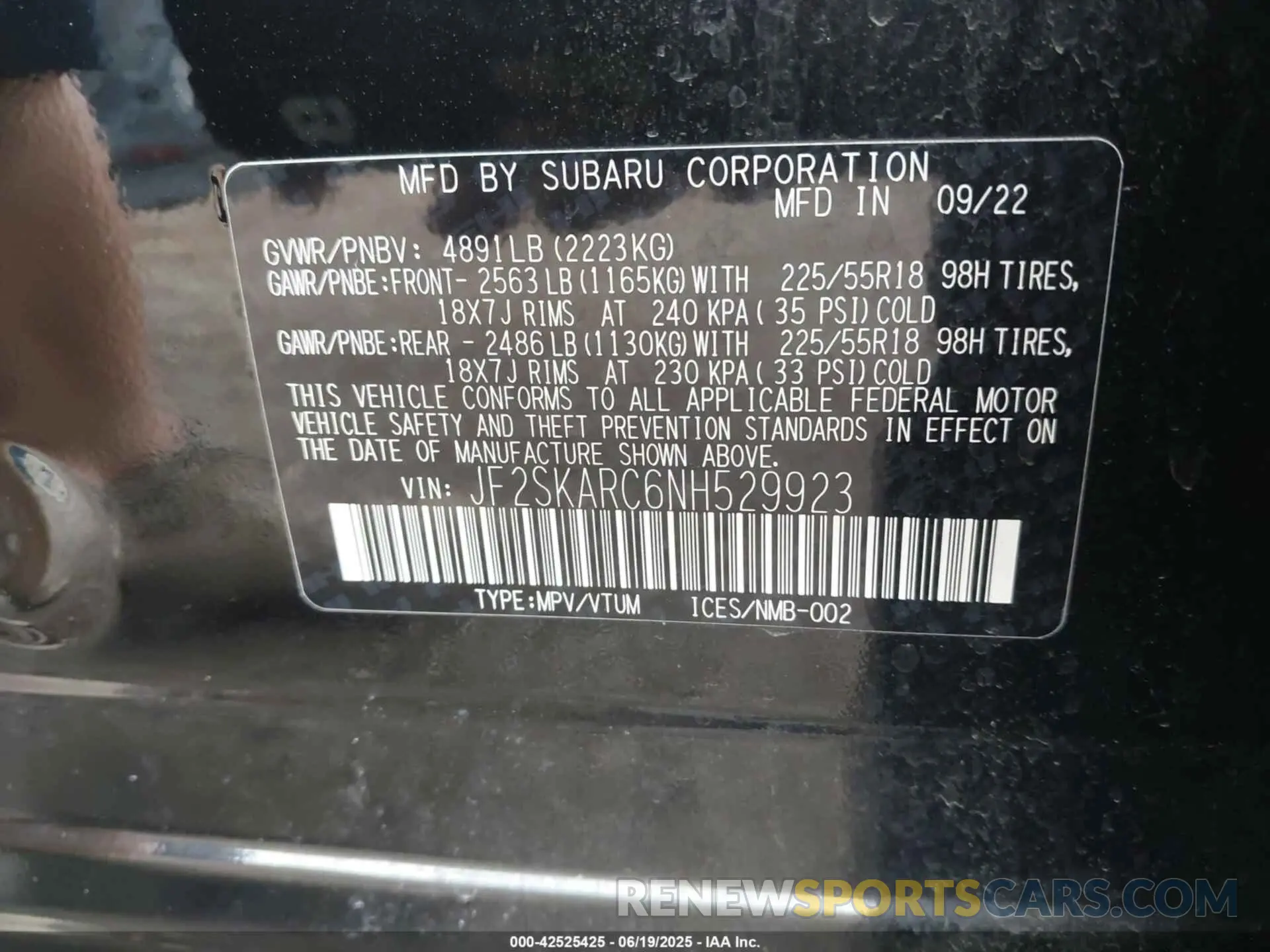 9 Photograph of a damaged car JF2SKARC6NH529923 SUBARU FORESTER 2022