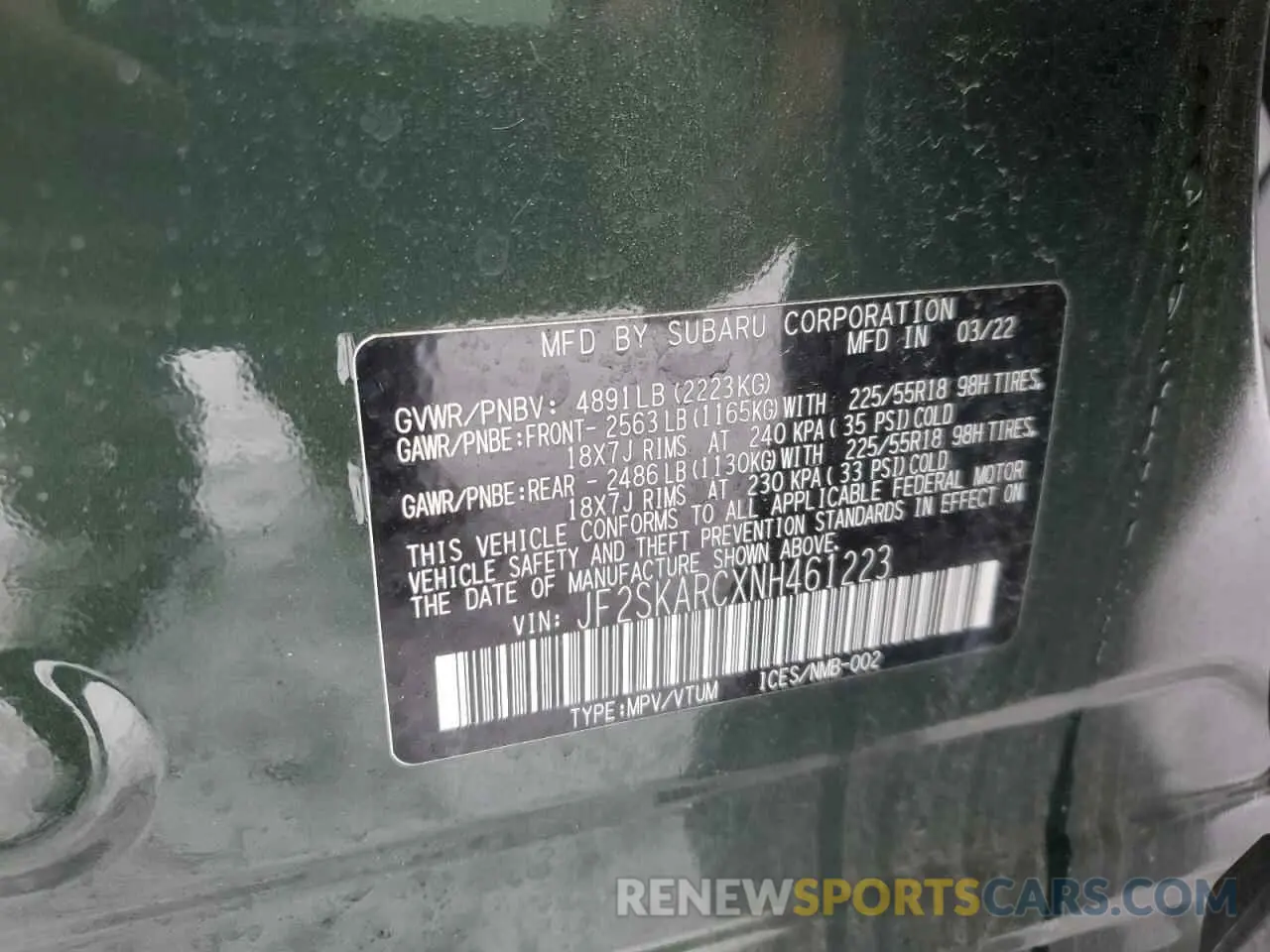 12 Photograph of a damaged car JF2SKARCXNH461223 SUBARU FORESTER 2022