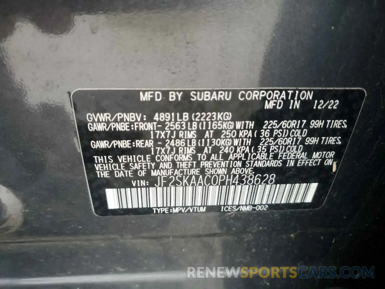 13 Photograph of a damaged car JF2SKAAC0PH438628 SUBARU FORESTER 2023