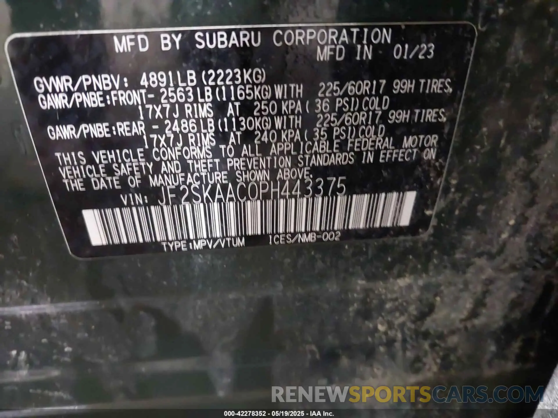 9 Photograph of a damaged car JF2SKAAC0PH443375 SUBARU FORESTER 2023