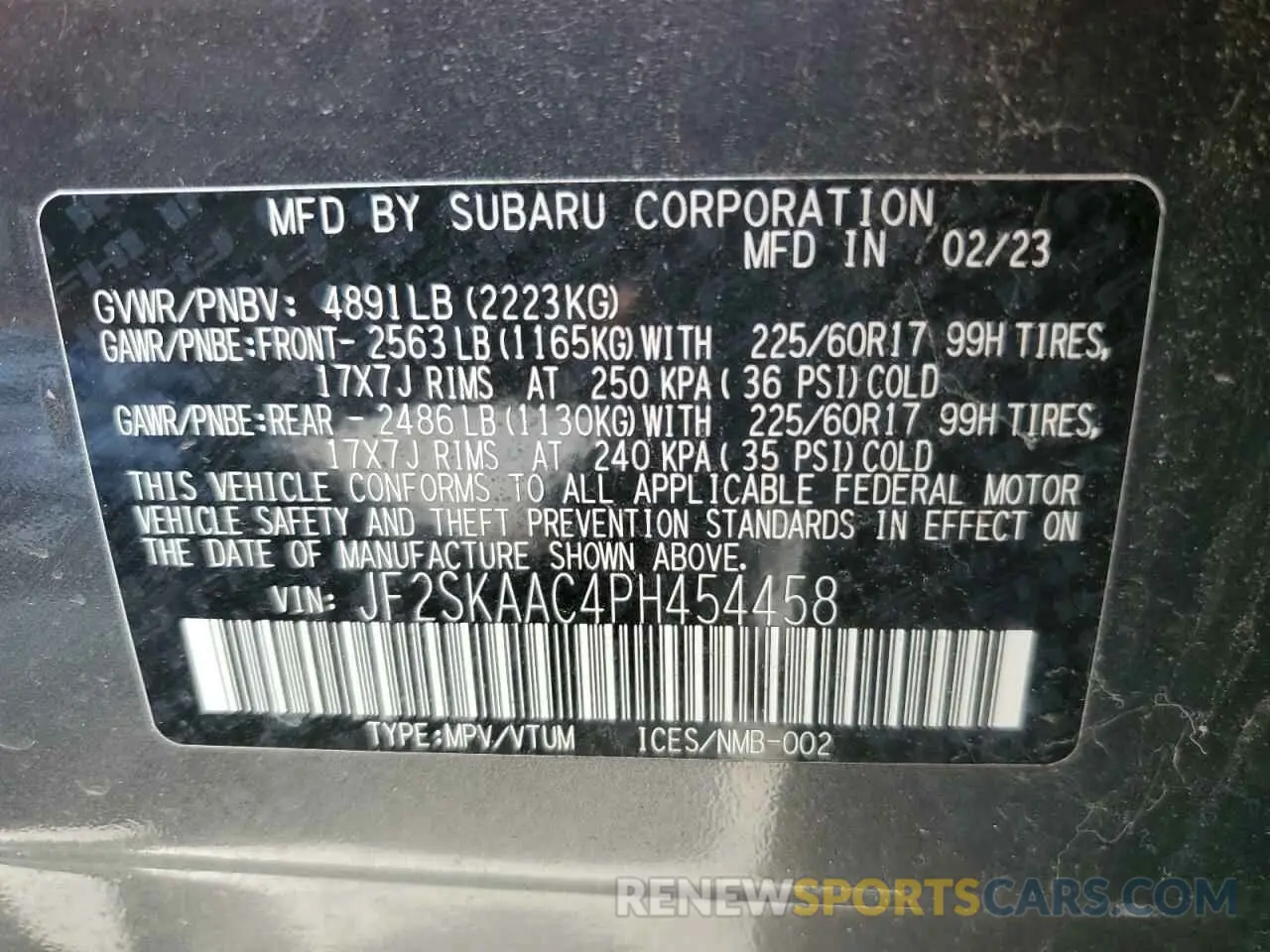 12 Photograph of a damaged car JF2SKAAC4PH454458 SUBARU FORESTER 2023