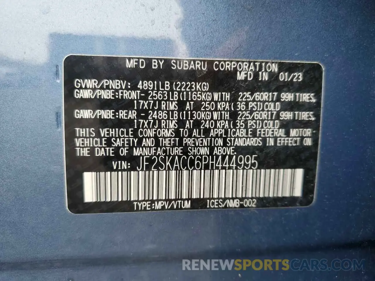 13 Photograph of a damaged car JF2SKACC6PH444995 SUBARU FORESTER 2023
