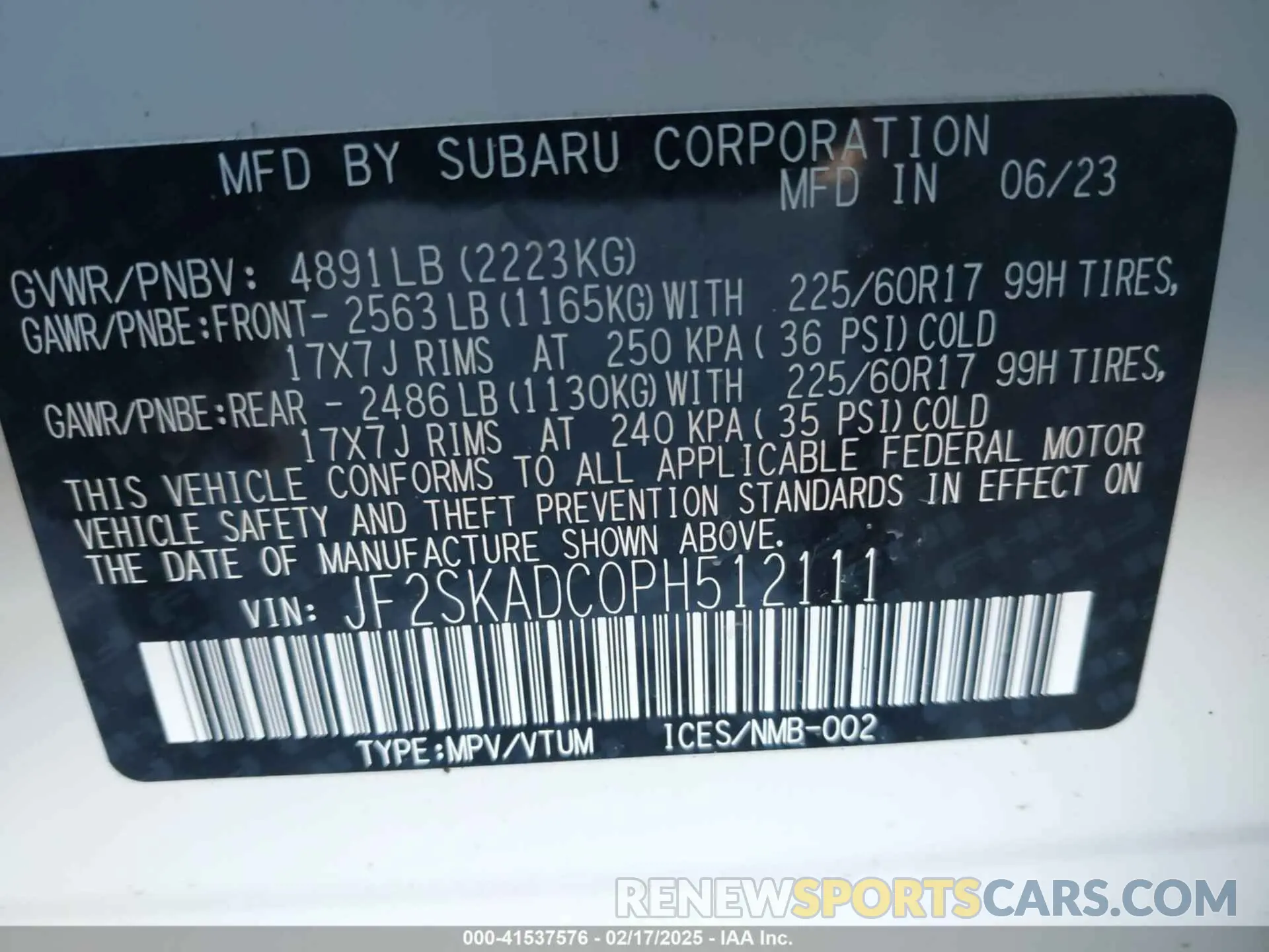 9 Photograph of a damaged car JF2SKADC0PH512111 SUBARU FORESTER 2023