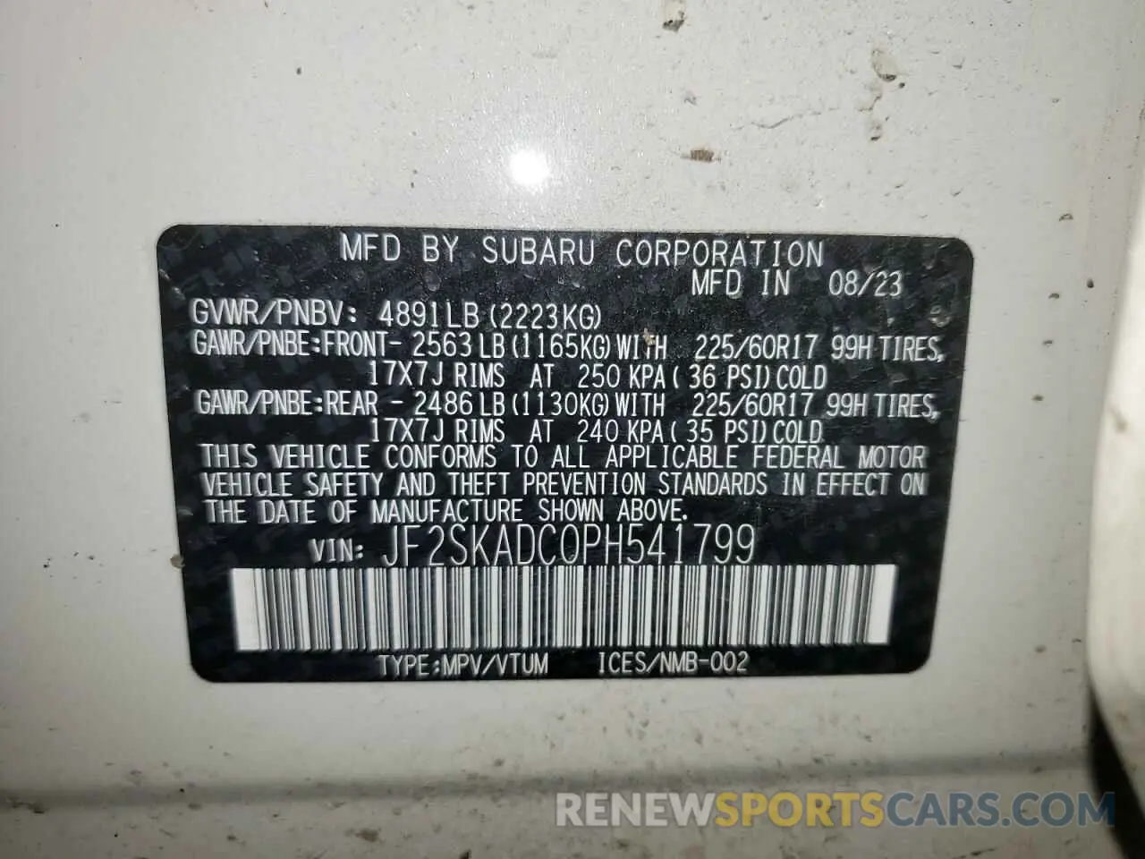 15 Photograph of a damaged car JF2SKADC0PH541799 SUBARU FORESTER 2023