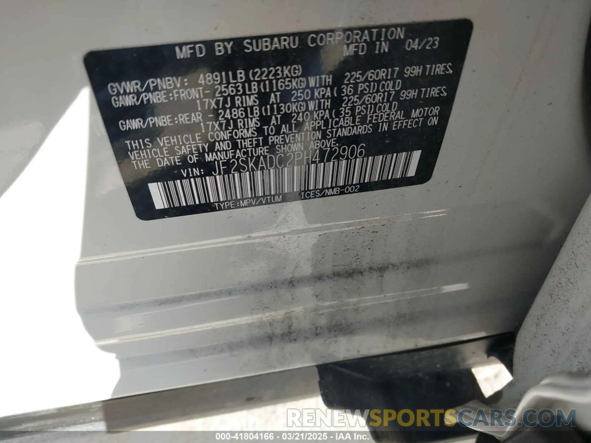 9 Photograph of a damaged car JF2SKADC2PH472906 SUBARU FORESTER 2023