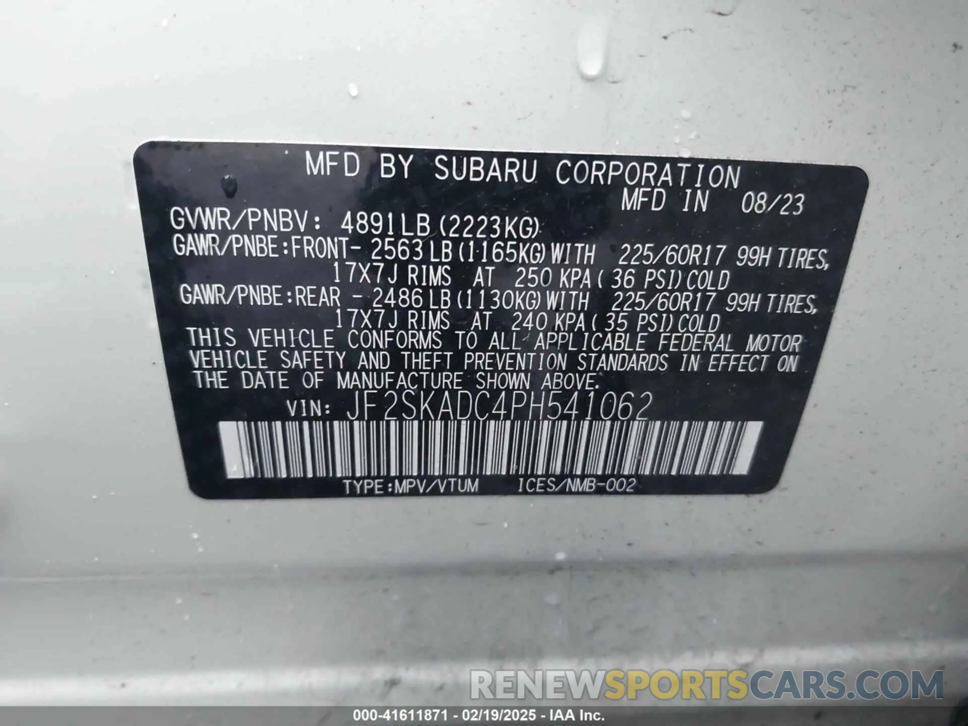 9 Photograph of a damaged car JF2SKADC4PH541062 SUBARU FORESTER 2023