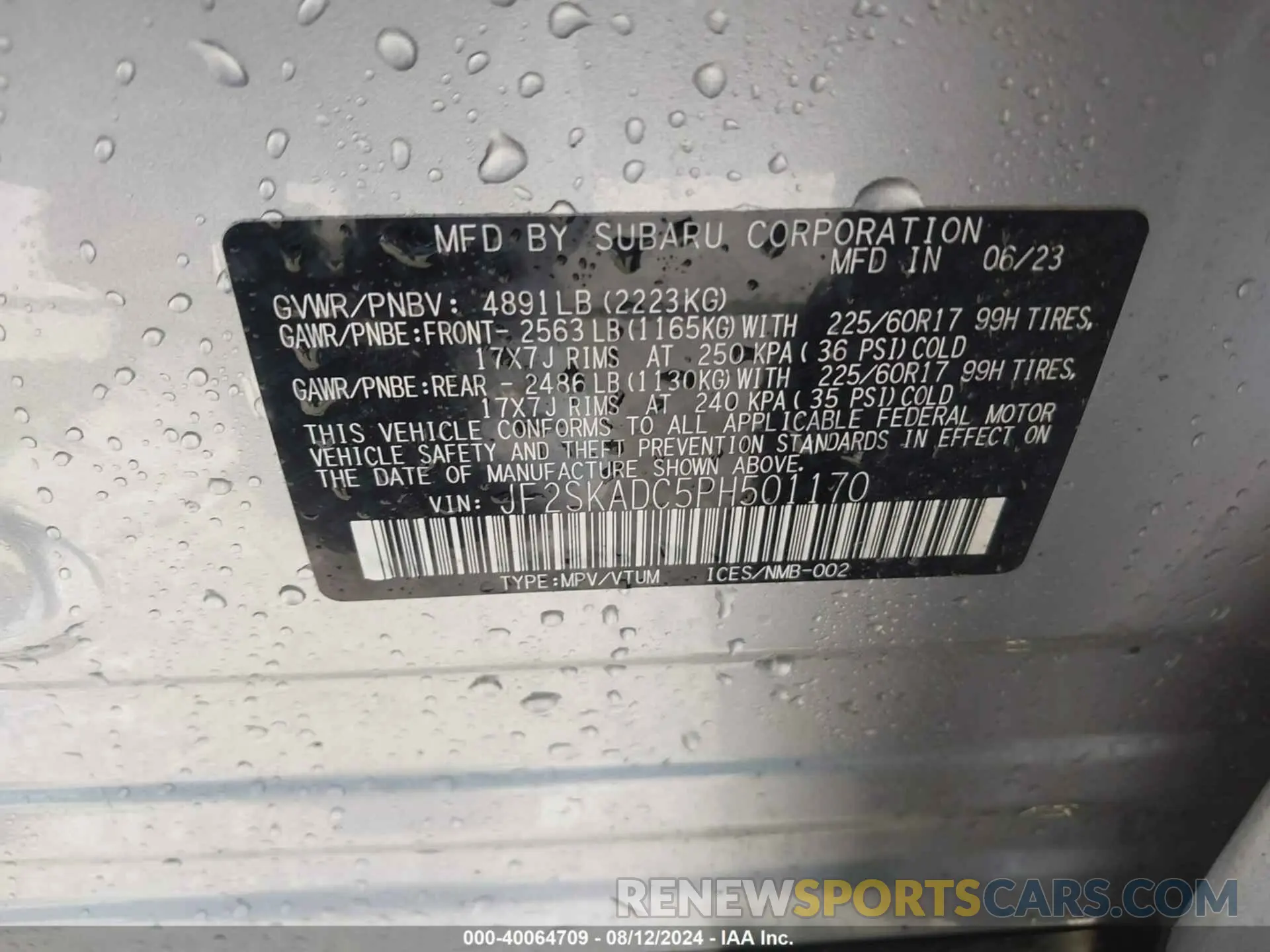 9 Photograph of a damaged car JF2SKADC5PH501170 SUBARU FORESTER 2023
