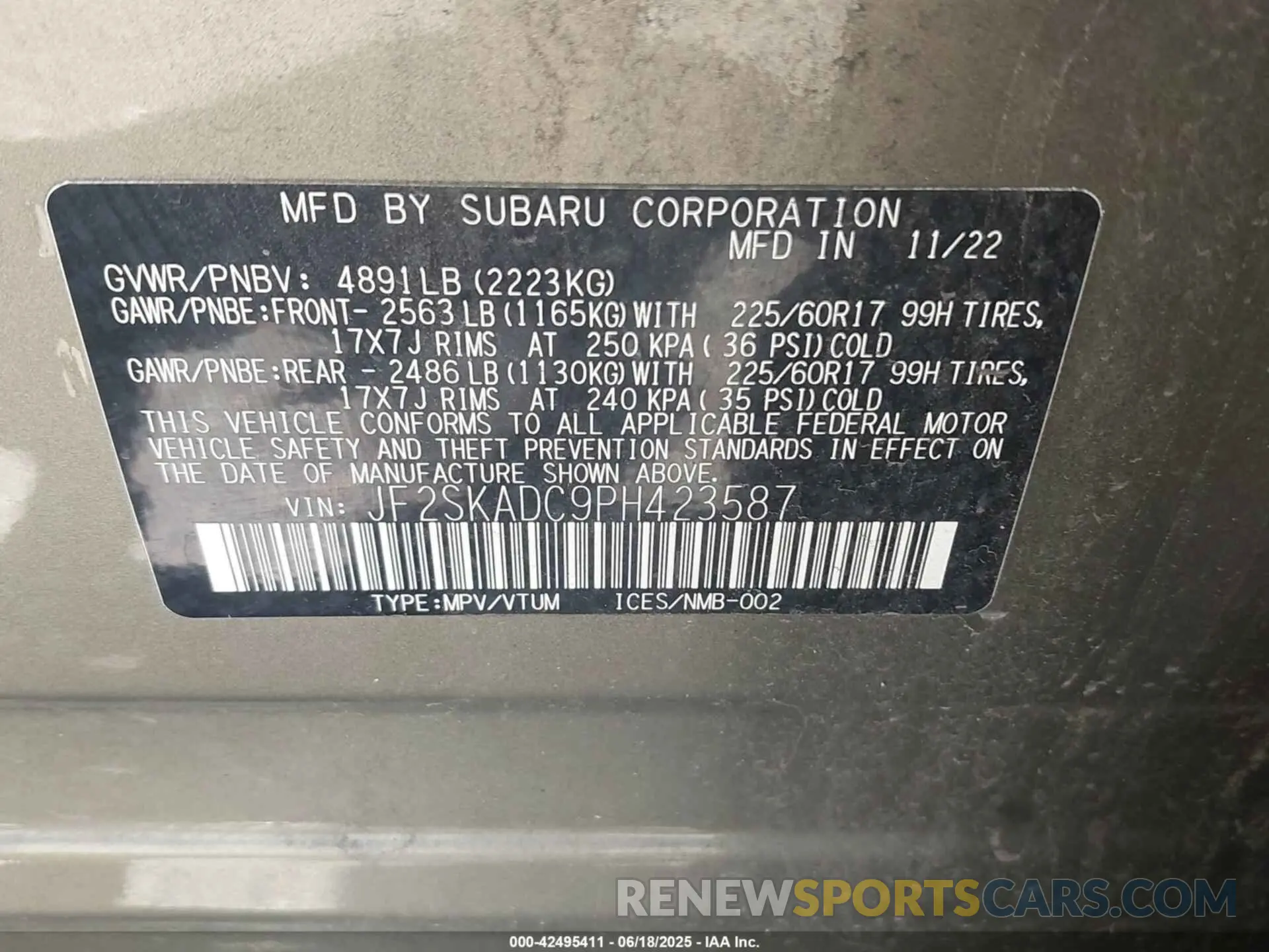 9 Photograph of a damaged car JF2SKADC9PH423587 SUBARU FORESTER 2023