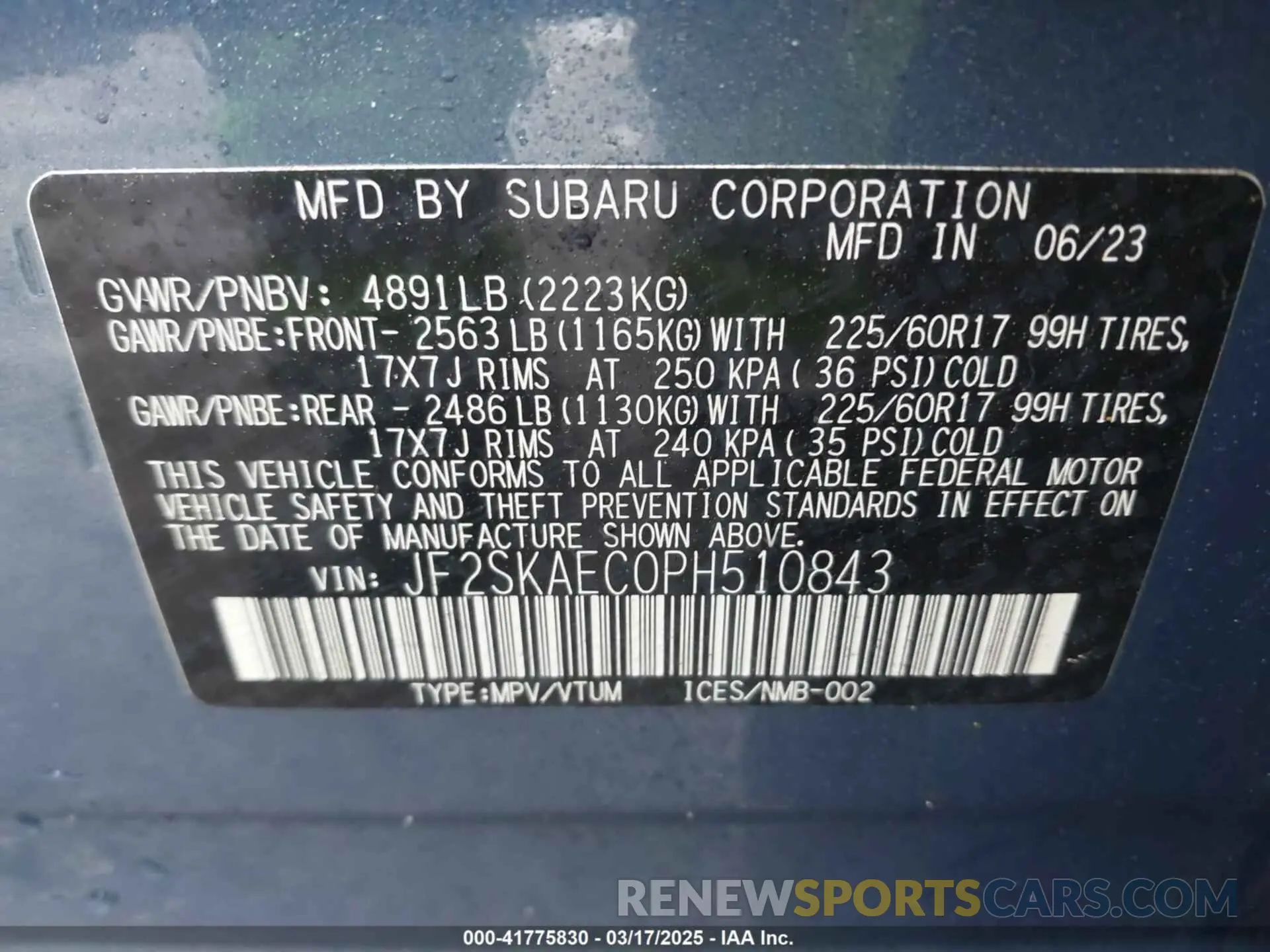 9 Photograph of a damaged car JF2SKAEC0PH510843 SUBARU FORESTER 2023