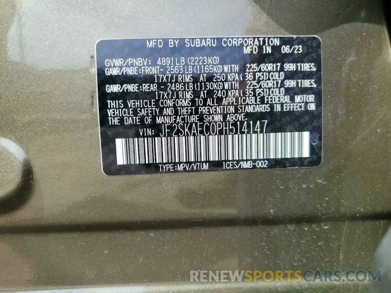 14 Photograph of a damaged car JF2SKAEC0PH514147 SUBARU FORESTER 2023