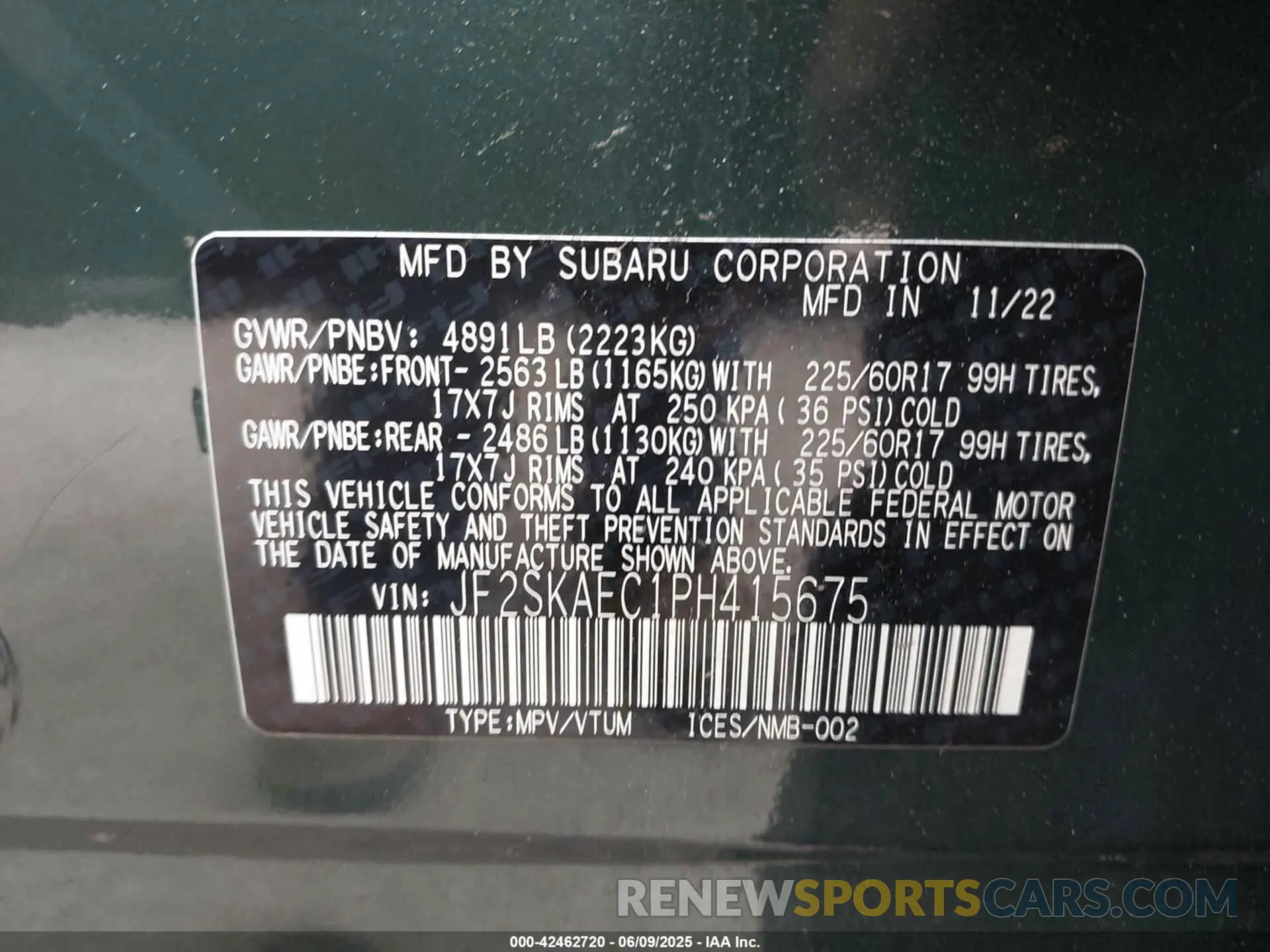 9 Photograph of a damaged car JF2SKAEC1PH415675 SUBARU FORESTER 2023