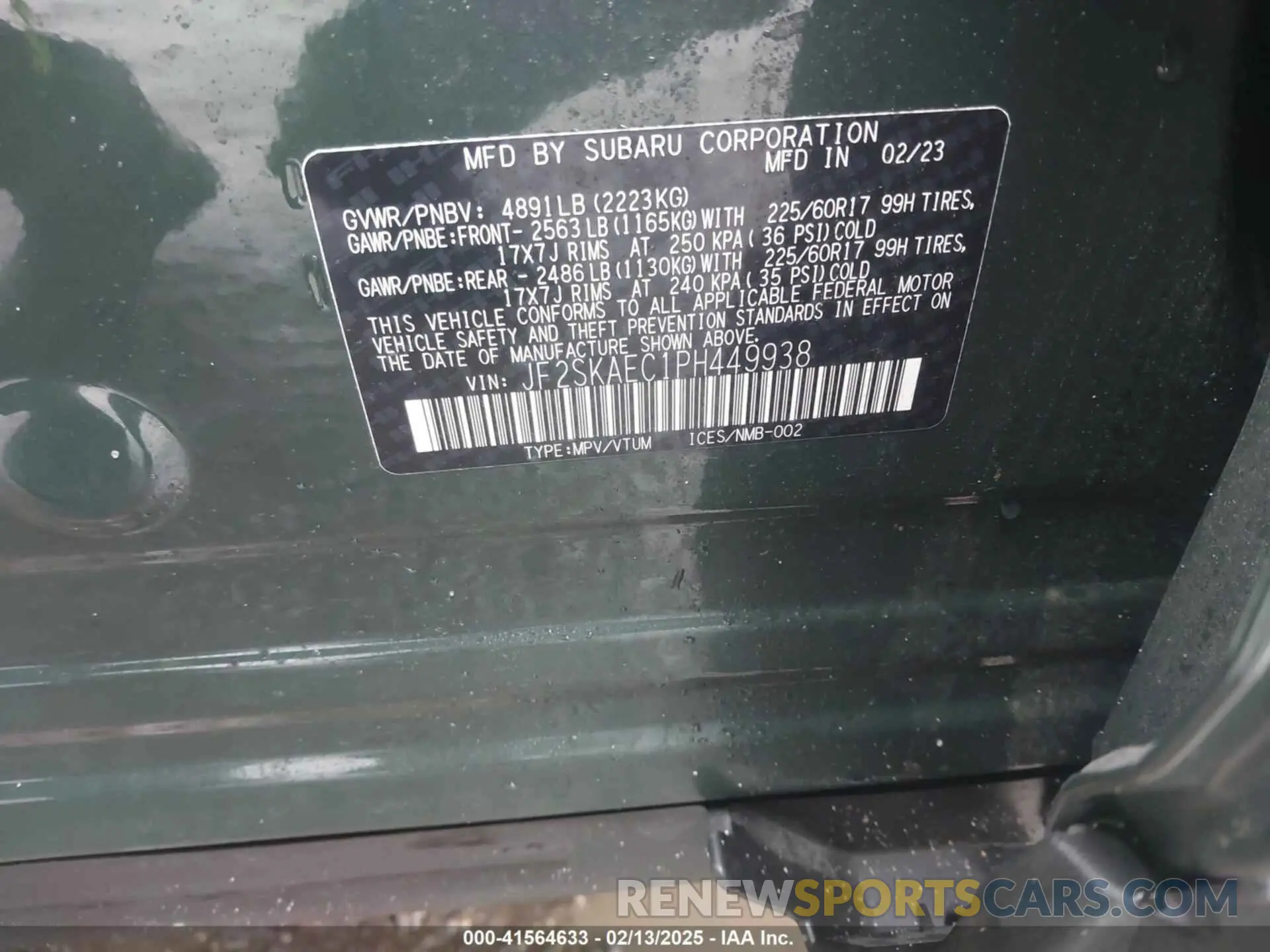 9 Photograph of a damaged car JF2SKAEC1PH449938 SUBARU FORESTER 2023