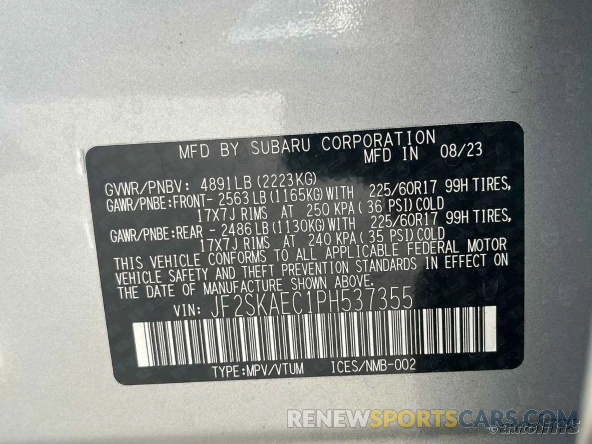 7 Photograph of a damaged car JF2SKAEC1PH537355 SUBARU FORESTER 2023
