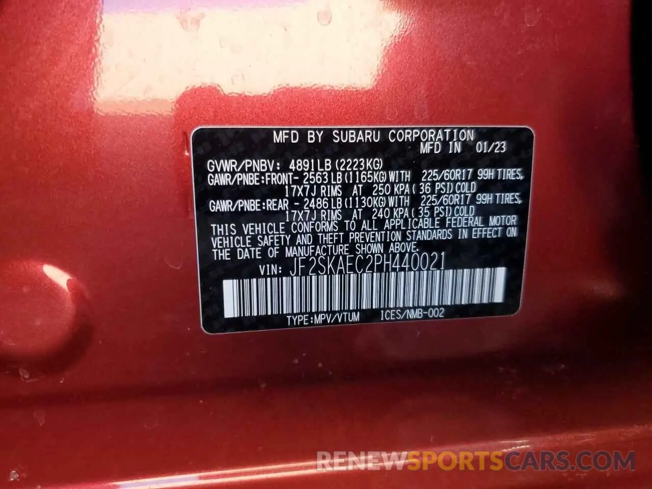 13 Photograph of a damaged car JF2SKAEC2PH440021 SUBARU FORESTER 2023