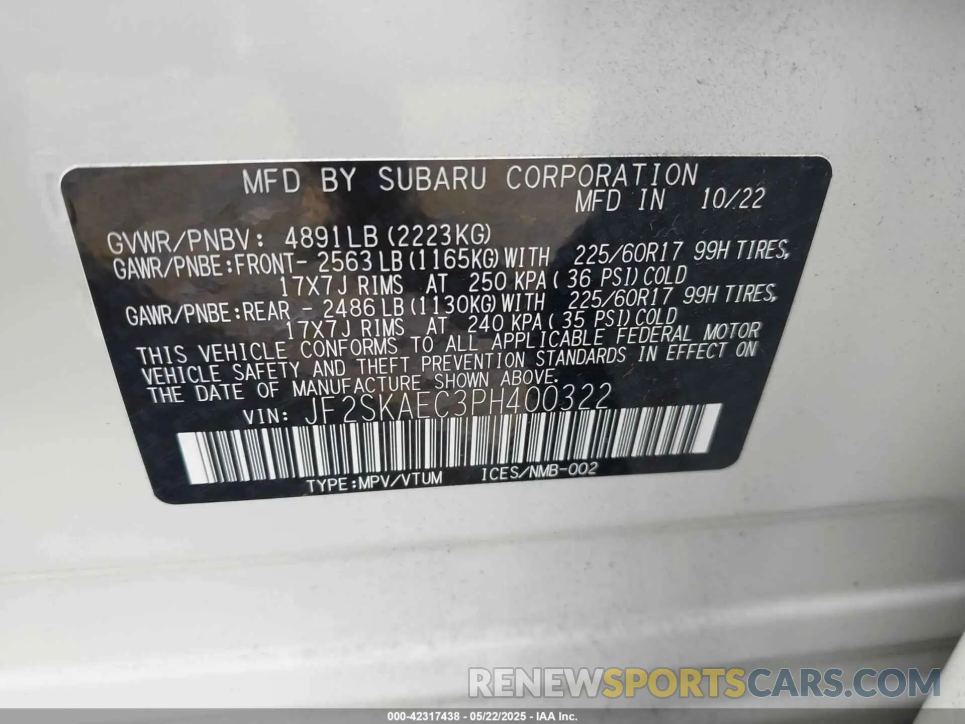 9 Photograph of a damaged car JF2SKAEC3PH400322 SUBARU FORESTER 2023