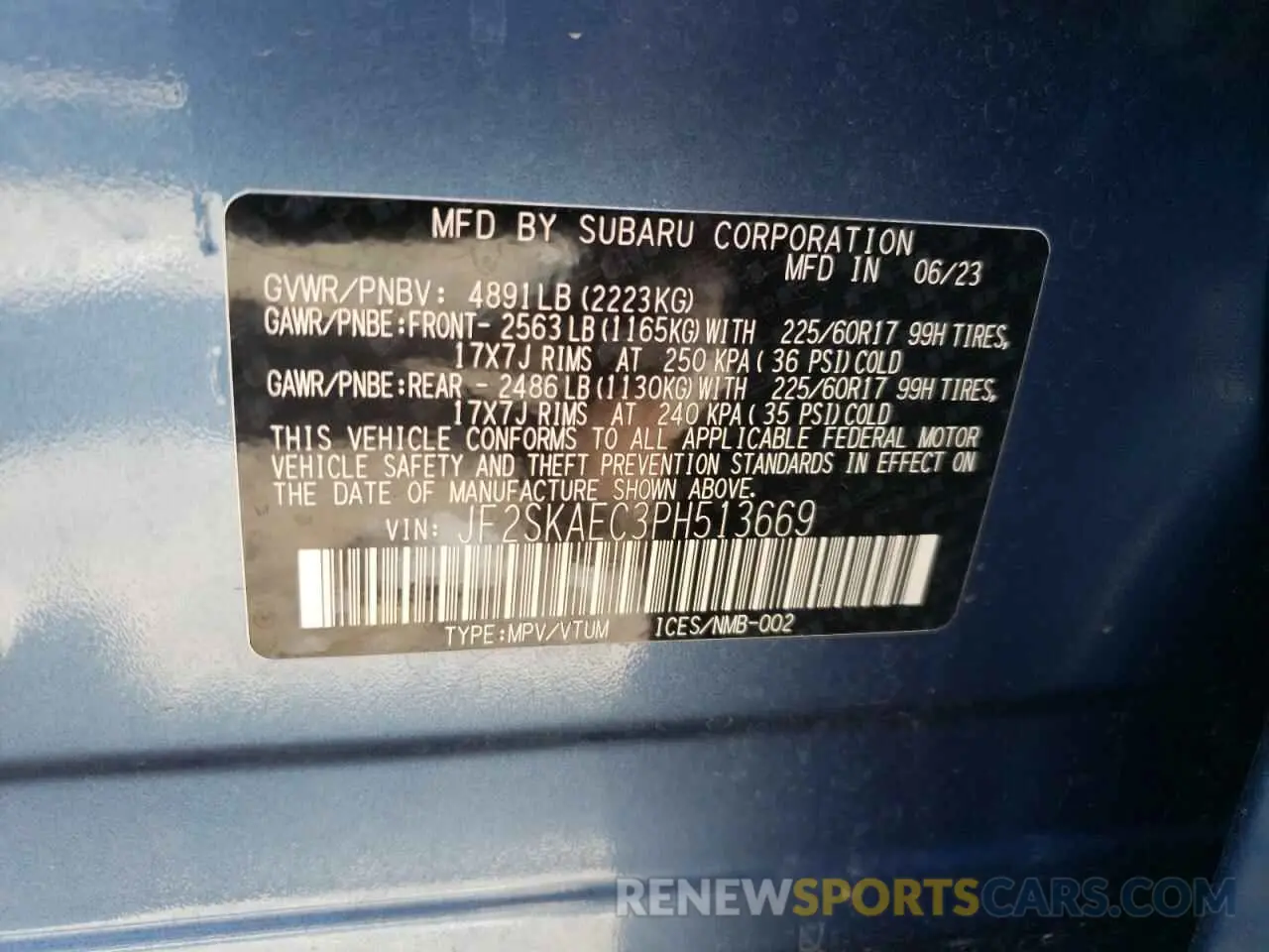 13 Photograph of a damaged car JF2SKAEC3PH513669 SUBARU FORESTER 2023