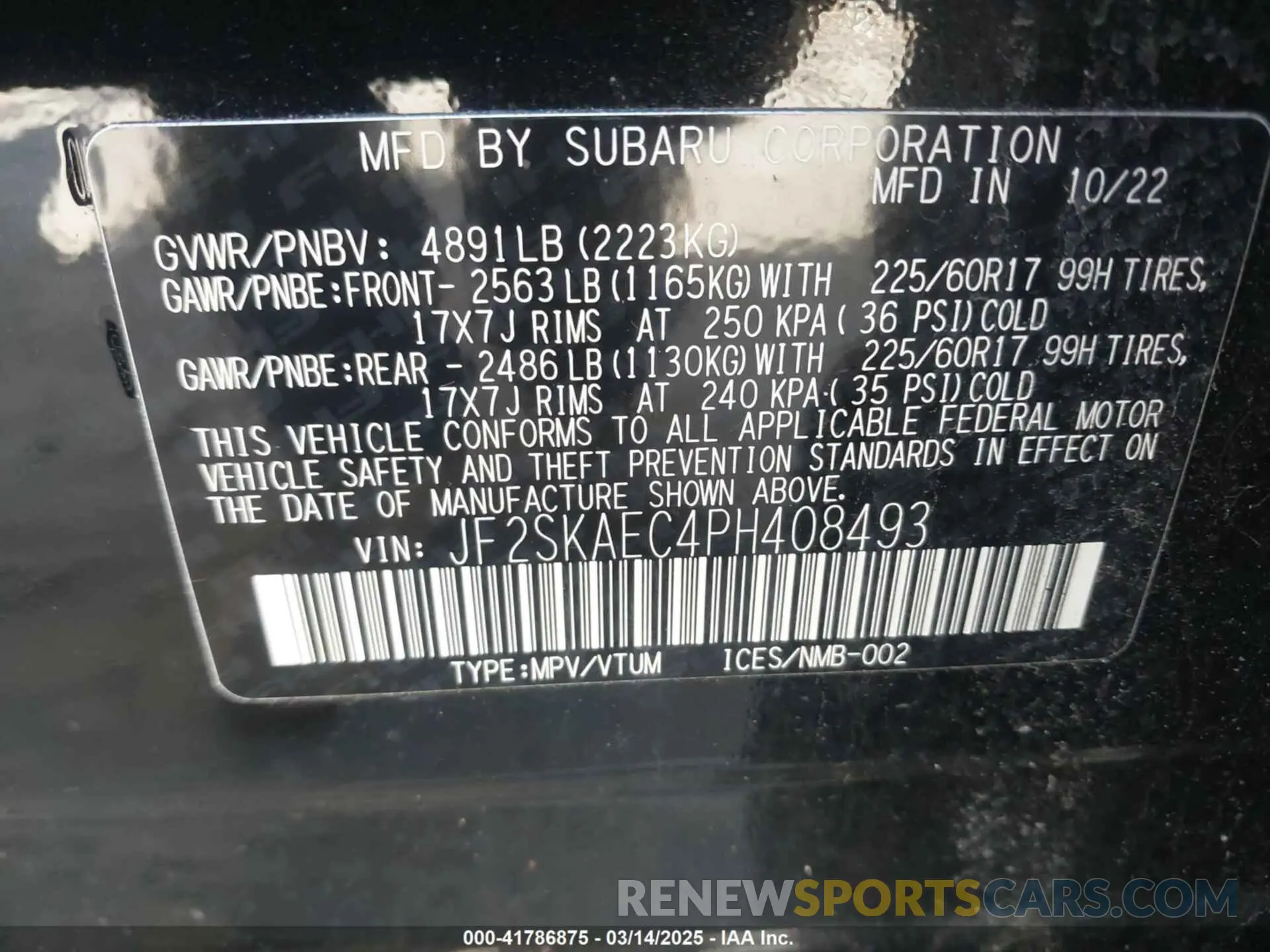 9 Photograph of a damaged car JF2SKAEC4PH408493 SUBARU FORESTER 2023
