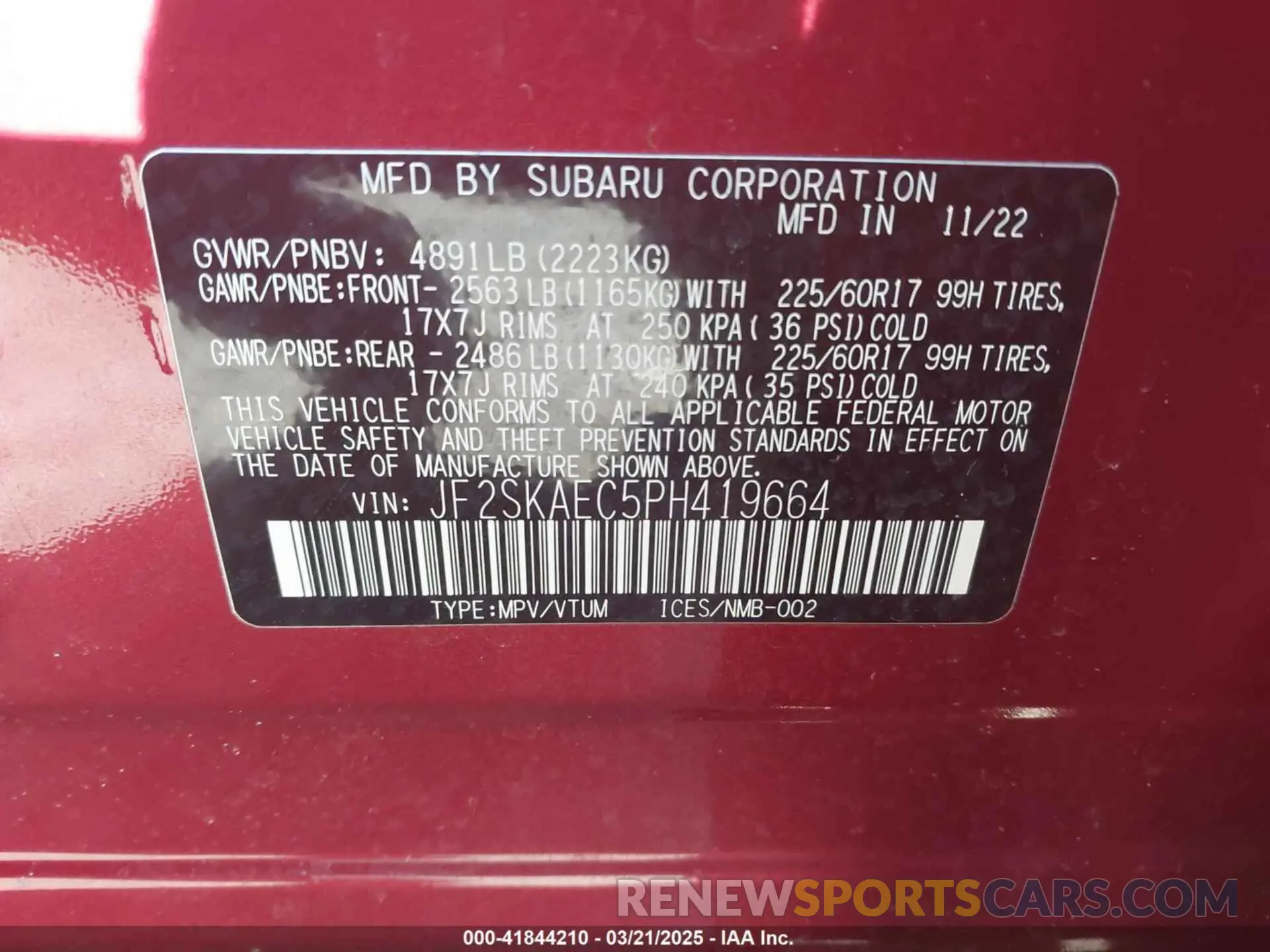 9 Photograph of a damaged car JF2SKAEC5PH419664 SUBARU FORESTER 2023