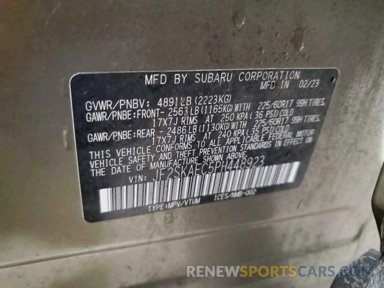 14 Photograph of a damaged car JF2SKAEC5PH448923 SUBARU FORESTER 2023