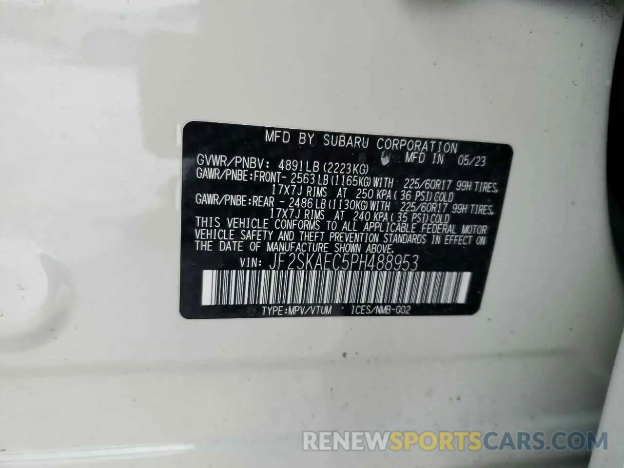15 Photograph of a damaged car JF2SKAEC5PH488953 SUBARU FORESTER 2023