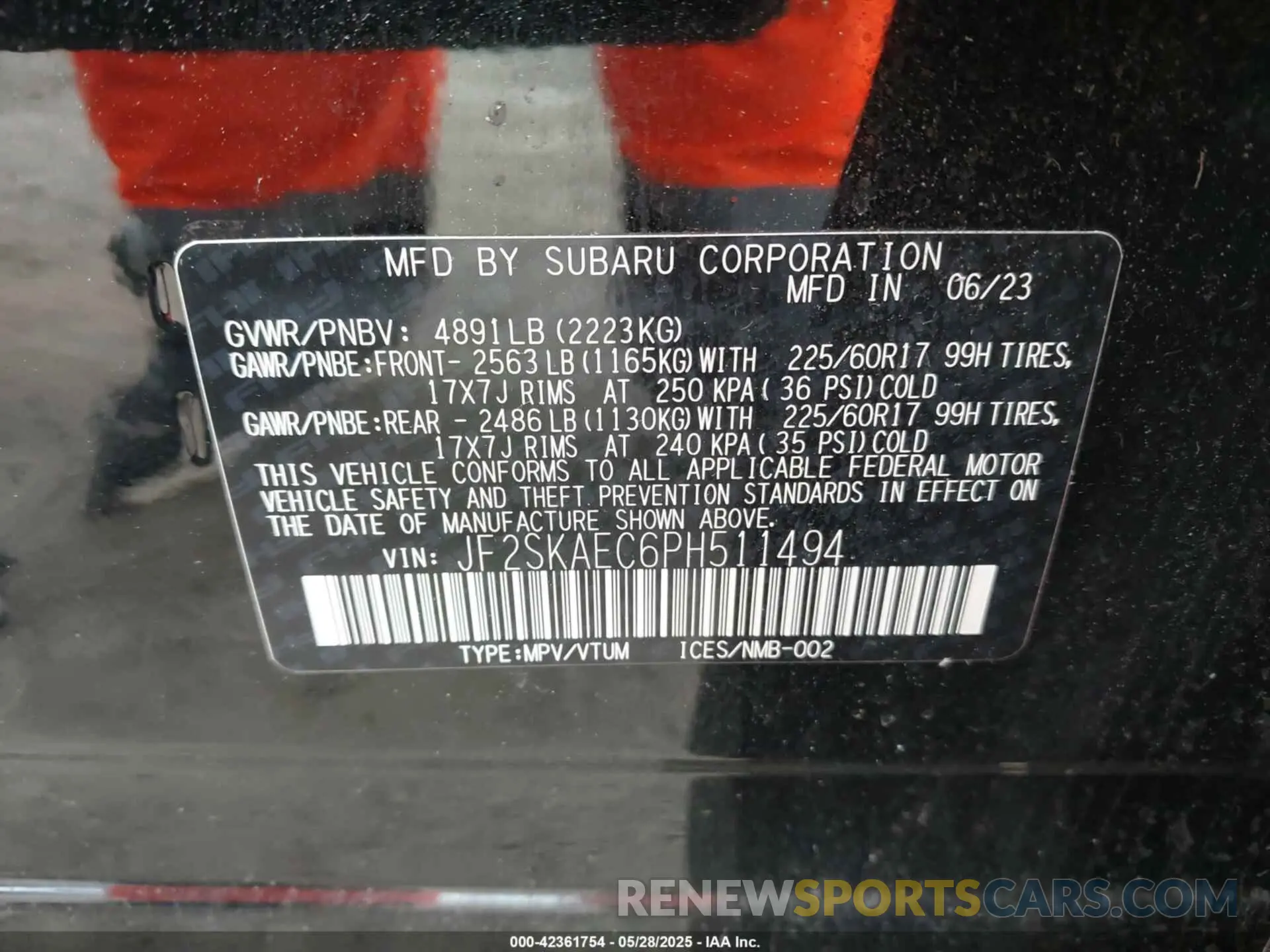 9 Photograph of a damaged car JF2SKAEC6PH511494 SUBARU FORESTER 2023