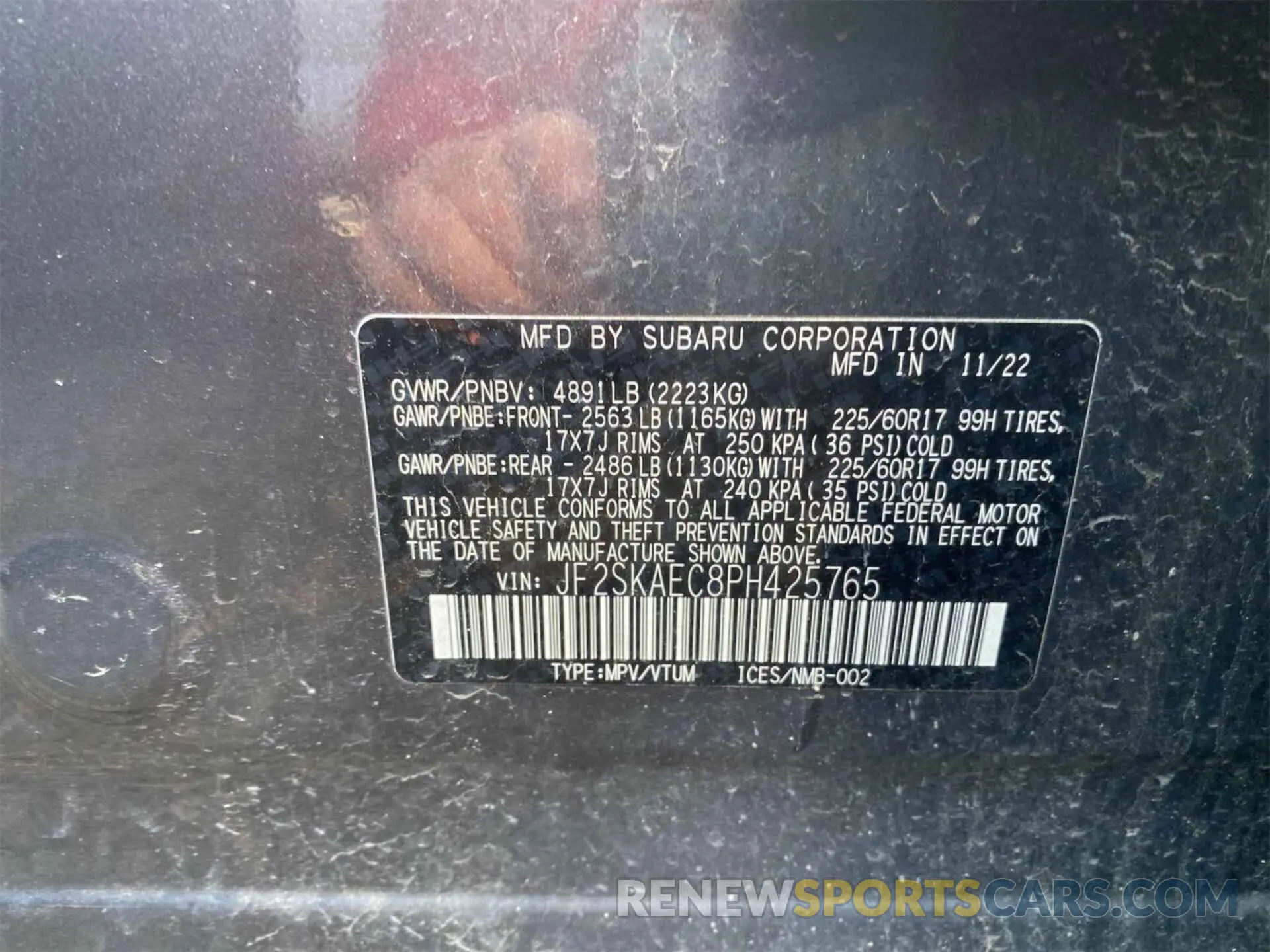 19 Photograph of a damaged car JF2SKAEC8PH425765 SUBARU FORESTER 2023