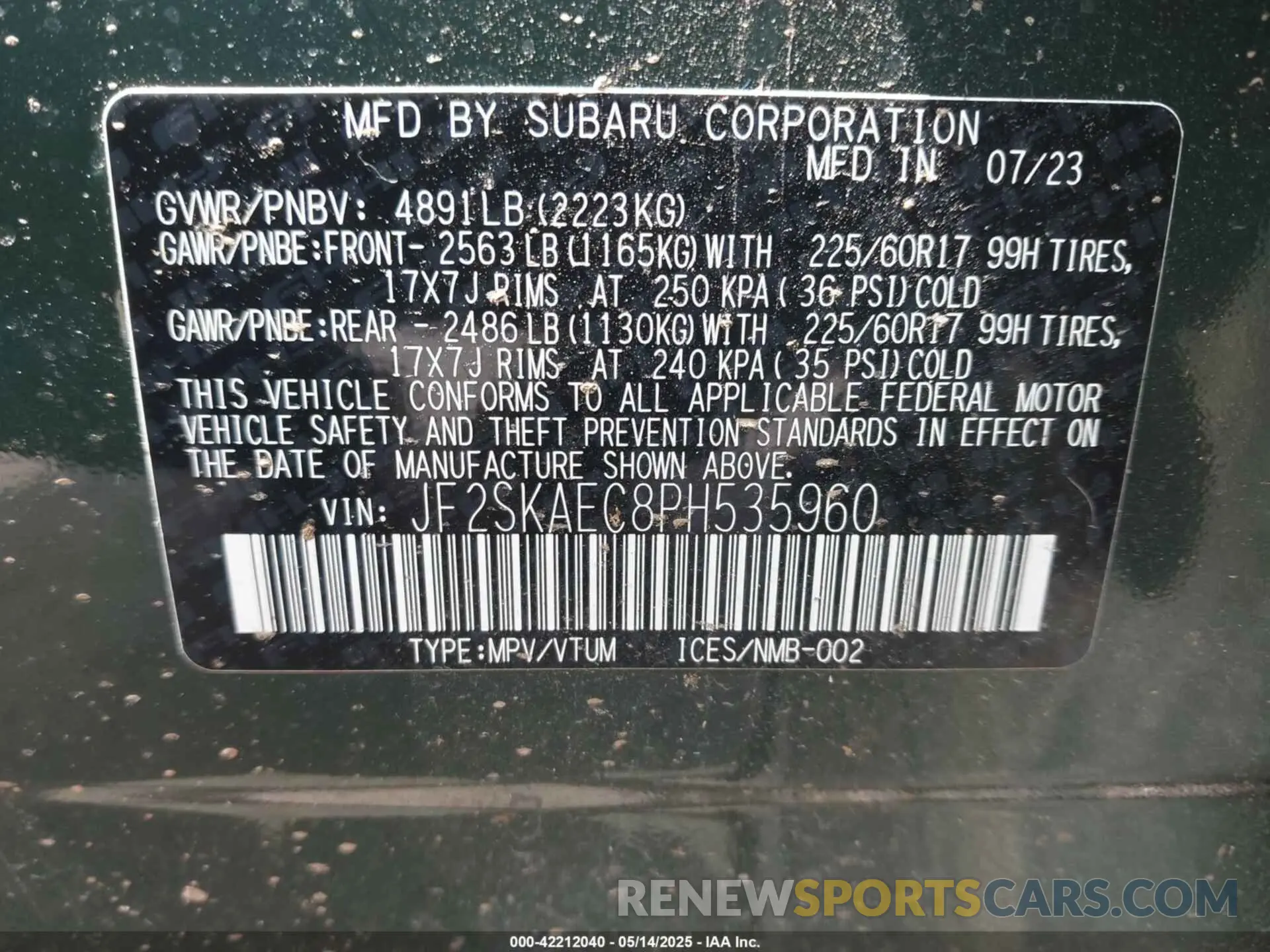 9 Photograph of a damaged car JF2SKAEC8PH535960 SUBARU FORESTER 2023