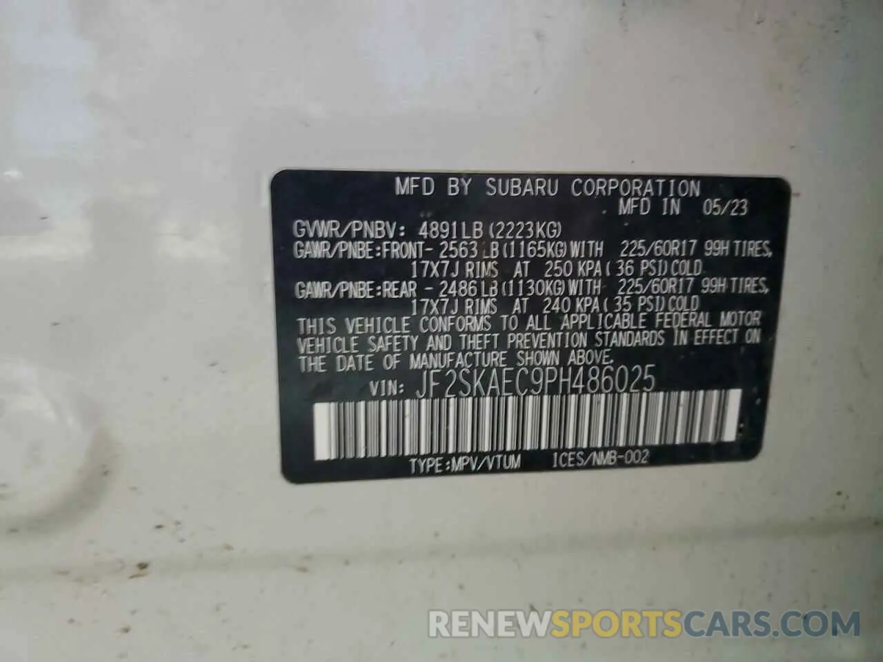 15 Photograph of a damaged car JF2SKAEC9PH486025 SUBARU FORESTER 2023