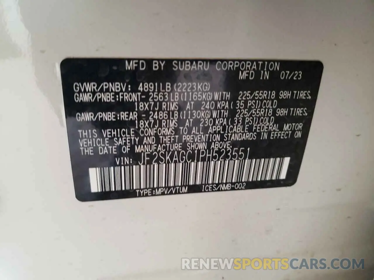 13 Photograph of a damaged car JF2SKAGC1PH523551 SUBARU FORESTER 2023