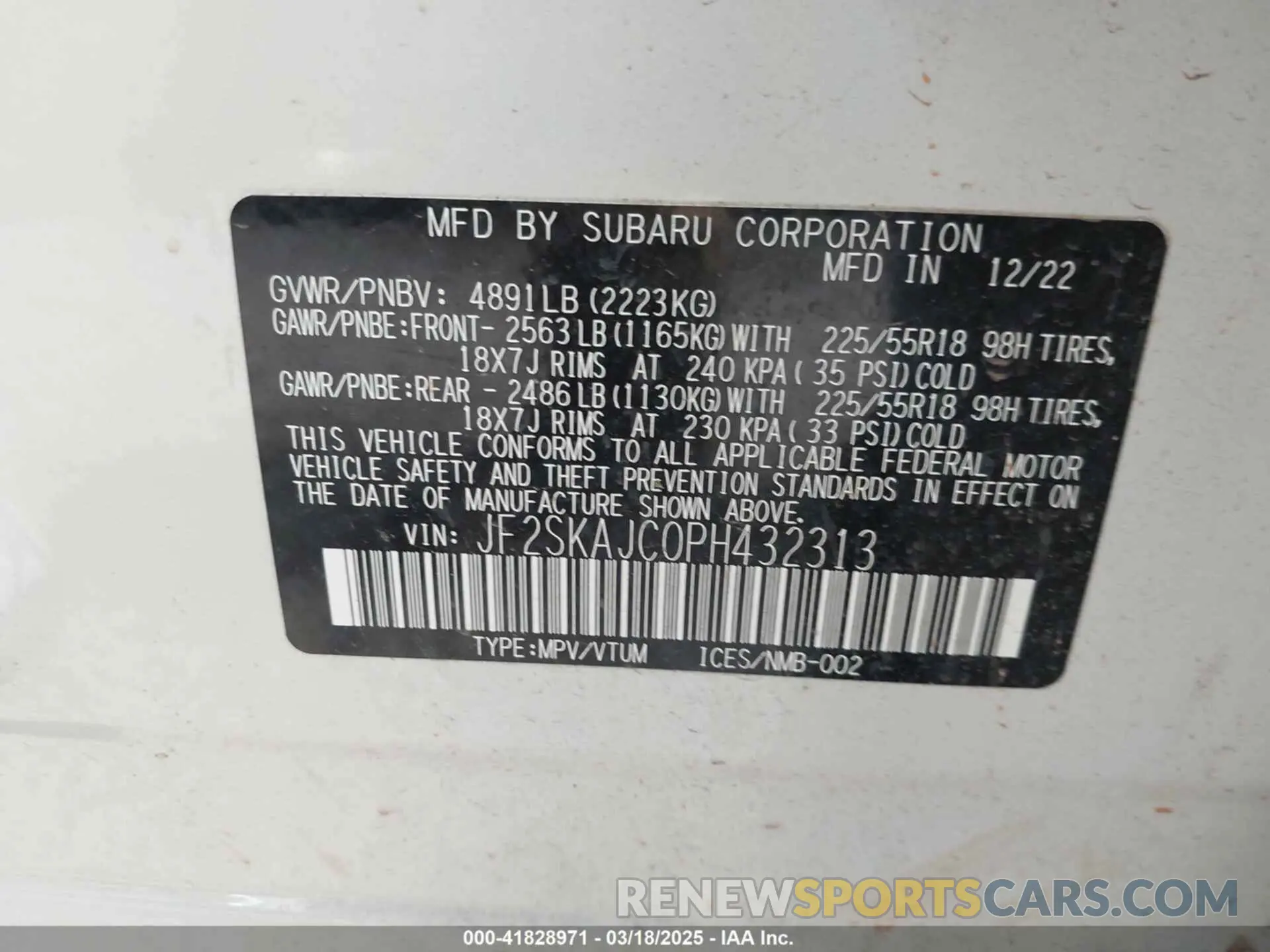 9 Photograph of a damaged car JF2SKAJC0PH432313 SUBARU FORESTER 2023