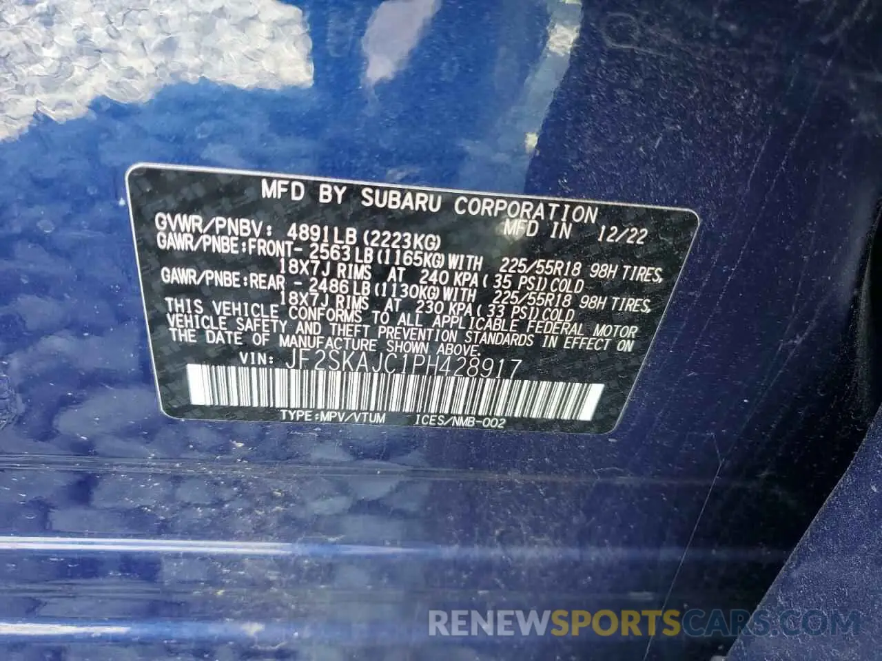 16 Photograph of a damaged car JF2SKAJC1PH428917 SUBARU FORESTER 2023