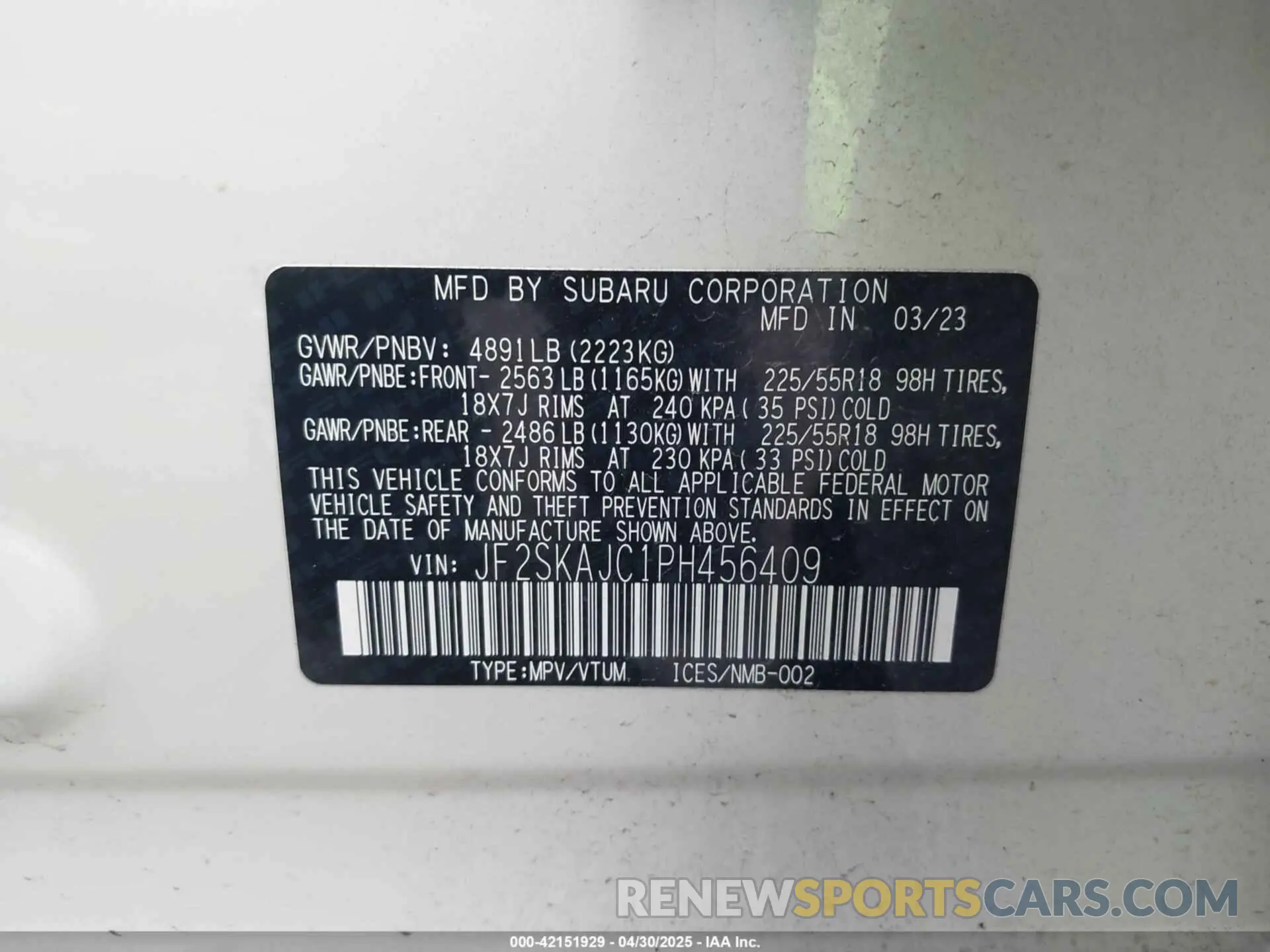 9 Photograph of a damaged car JF2SKAJC1PH456409 SUBARU FORESTER 2023