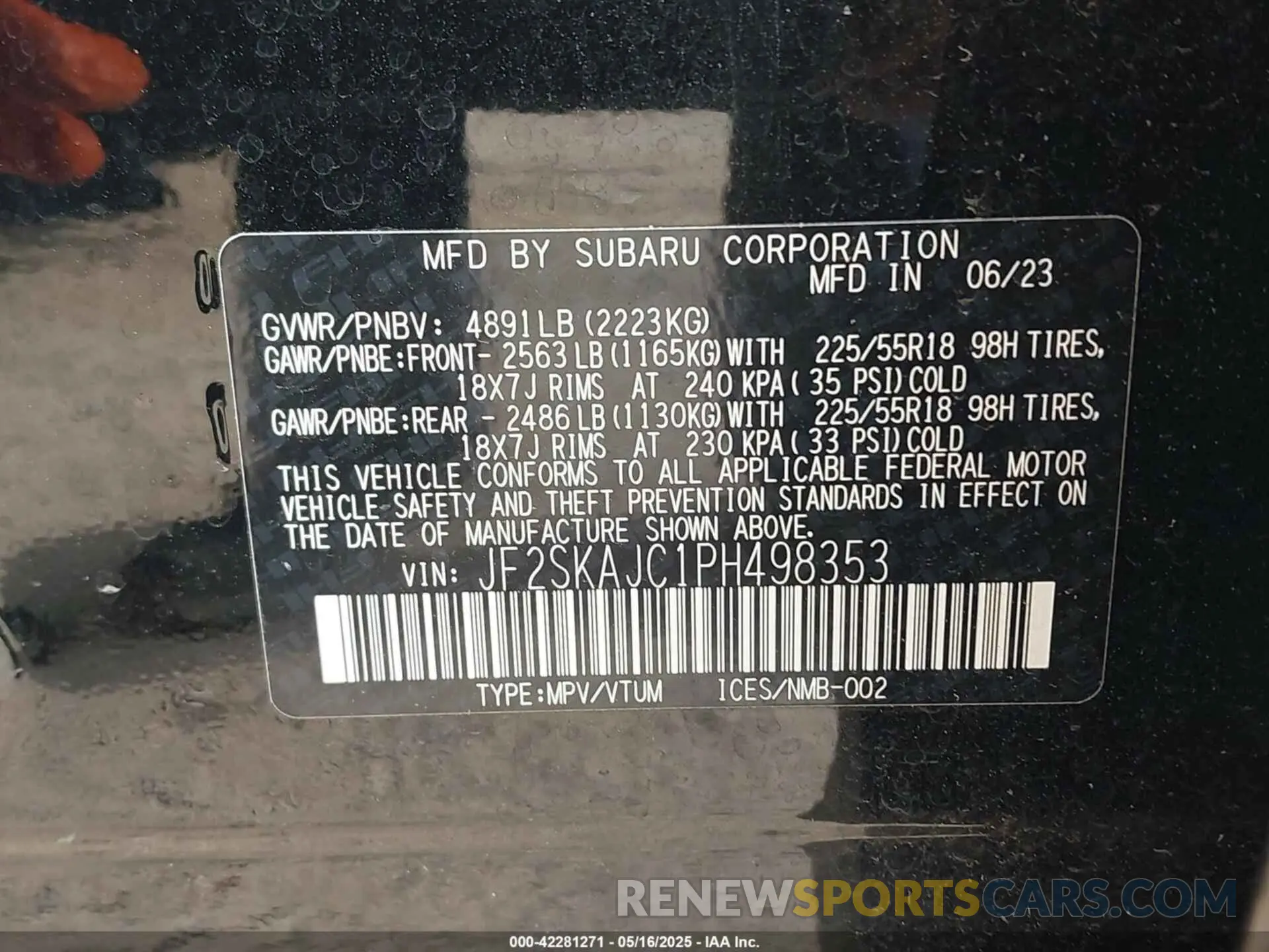 9 Photograph of a damaged car JF2SKAJC1PH498353 SUBARU FORESTER 2023