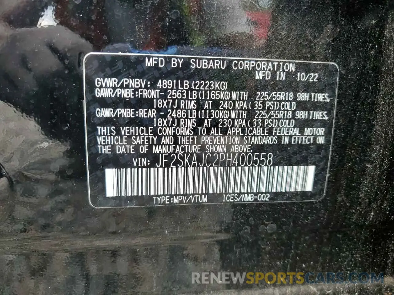 14 Photograph of a damaged car JF2SKAJC2PH400558 SUBARU FORESTER 2023