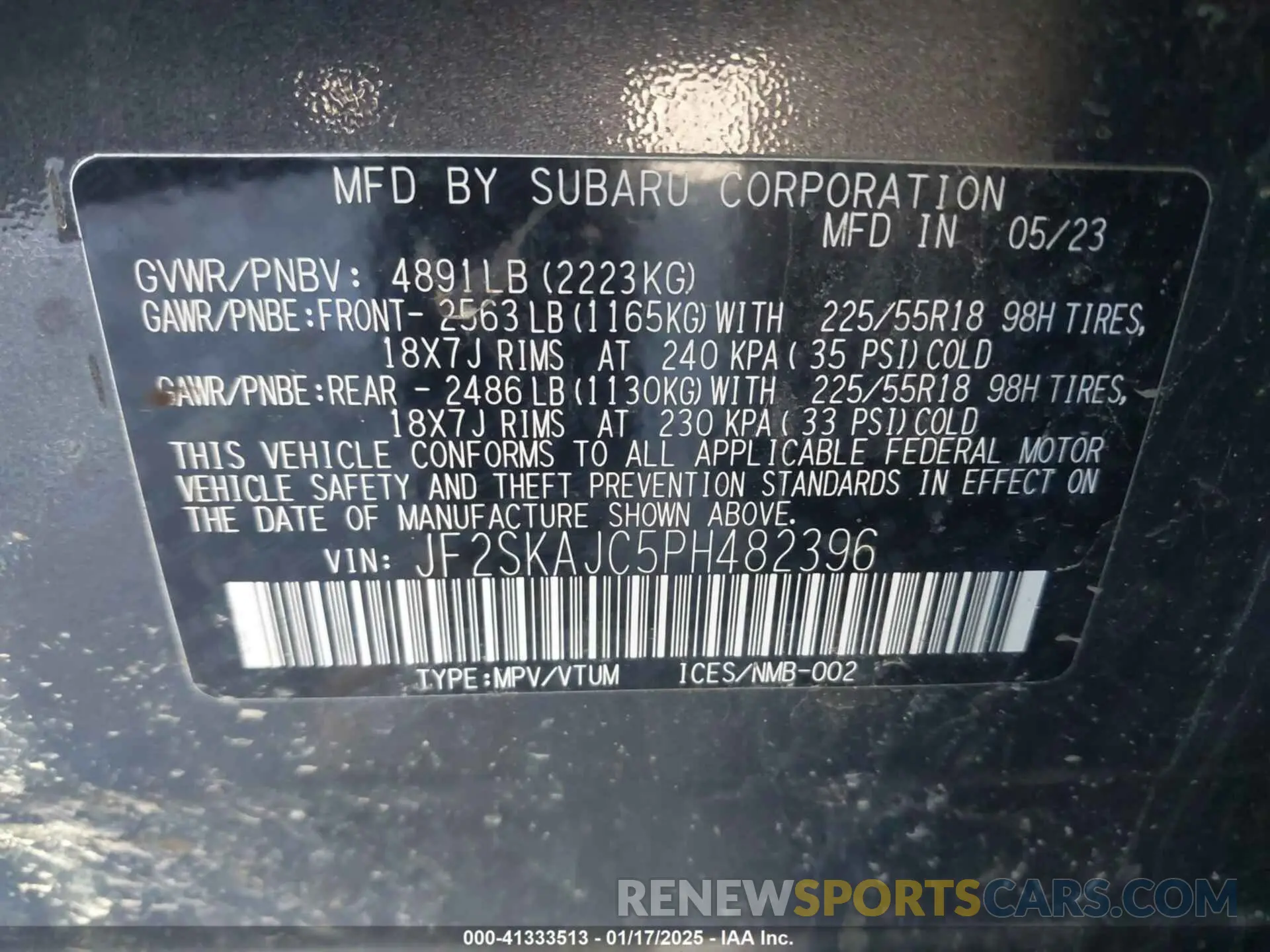 9 Photograph of a damaged car JF2SKAJC5PH482396 SUBARU FORESTER 2023