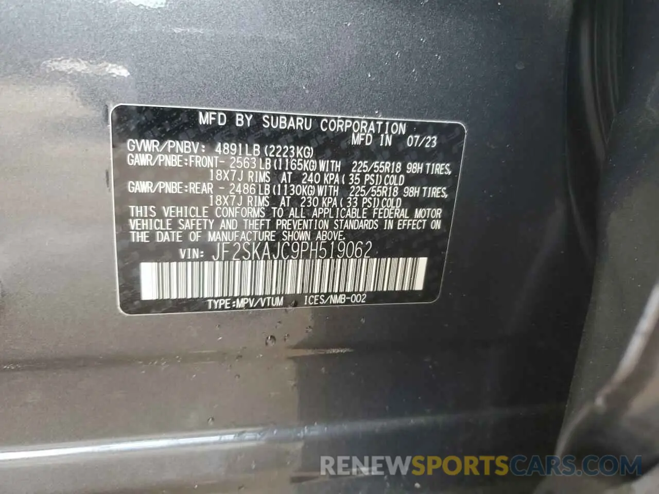 14 Photograph of a damaged car JF2SKAJC9PH519062 SUBARU FORESTER 2023