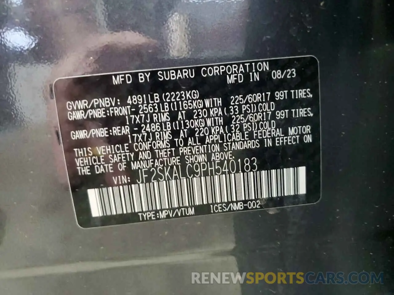 12 Photograph of a damaged car JF2SKALC9PH540183 SUBARU FORESTER 2023