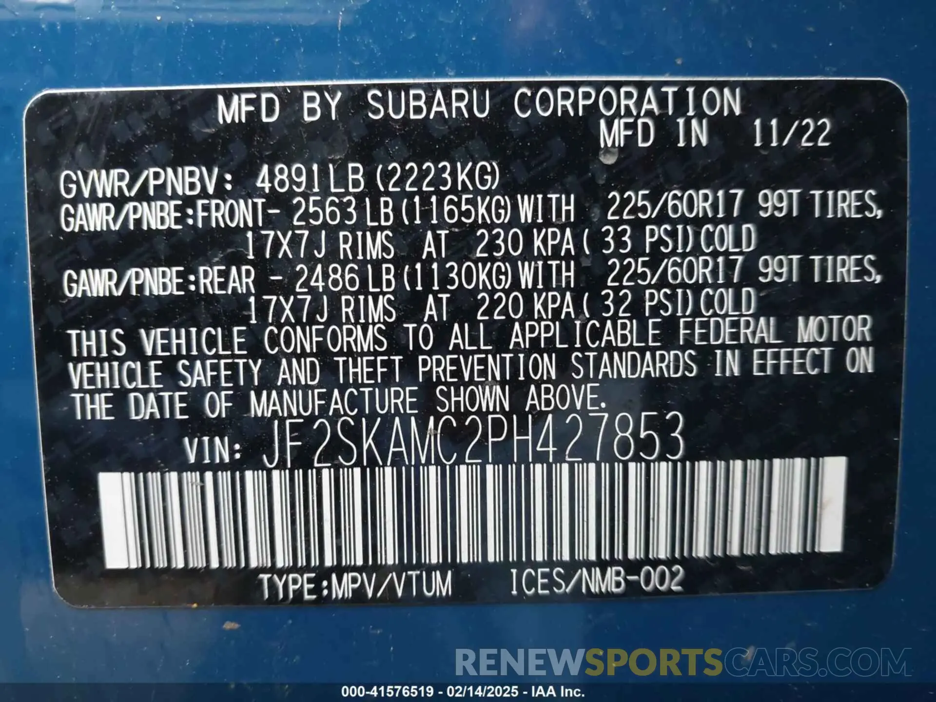 9 Photograph of a damaged car JF2SKAMC2PH427853 SUBARU FORESTER 2023