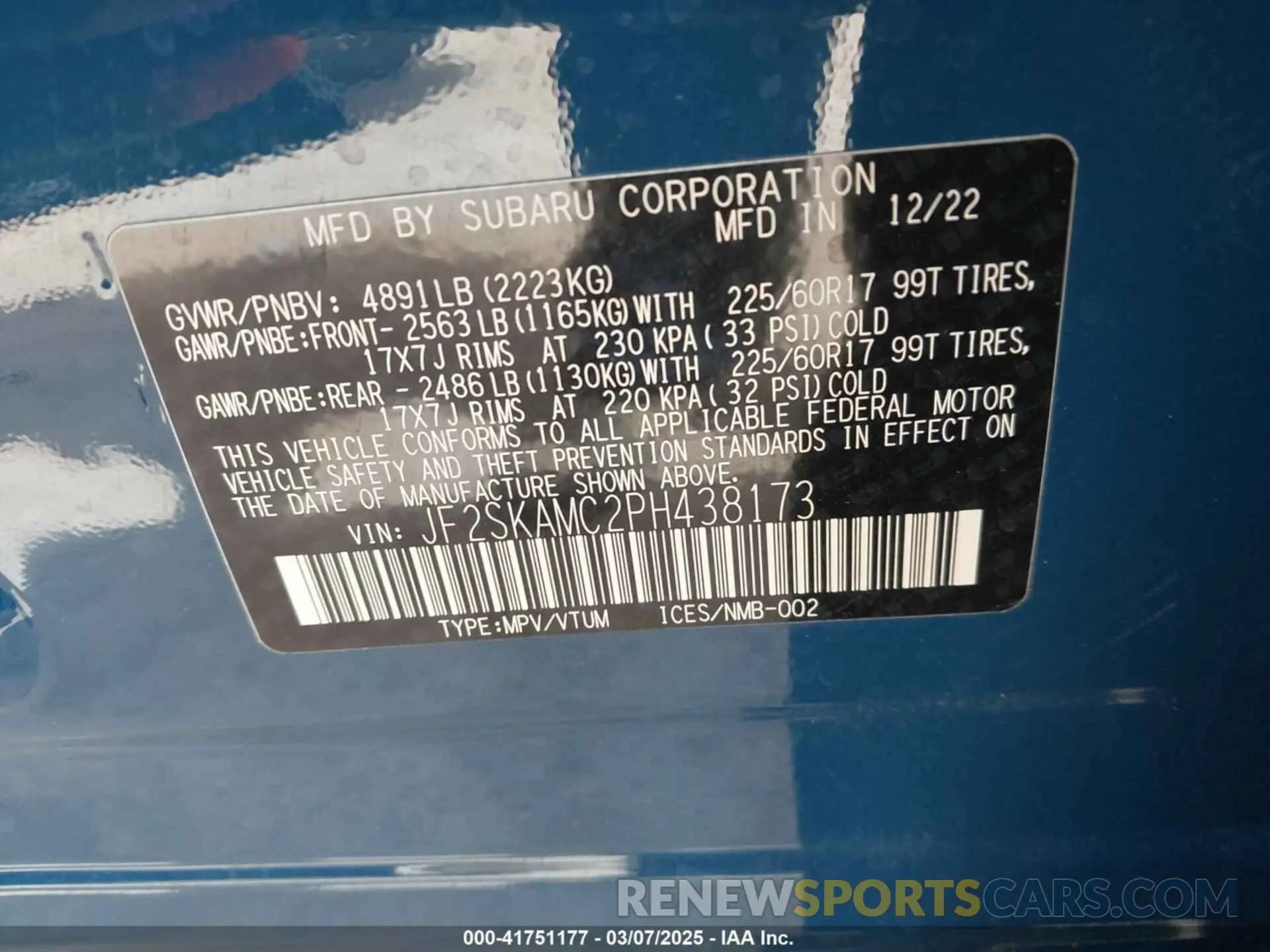 9 Photograph of a damaged car JF2SKAMC2PH438173 SUBARU FORESTER 2023