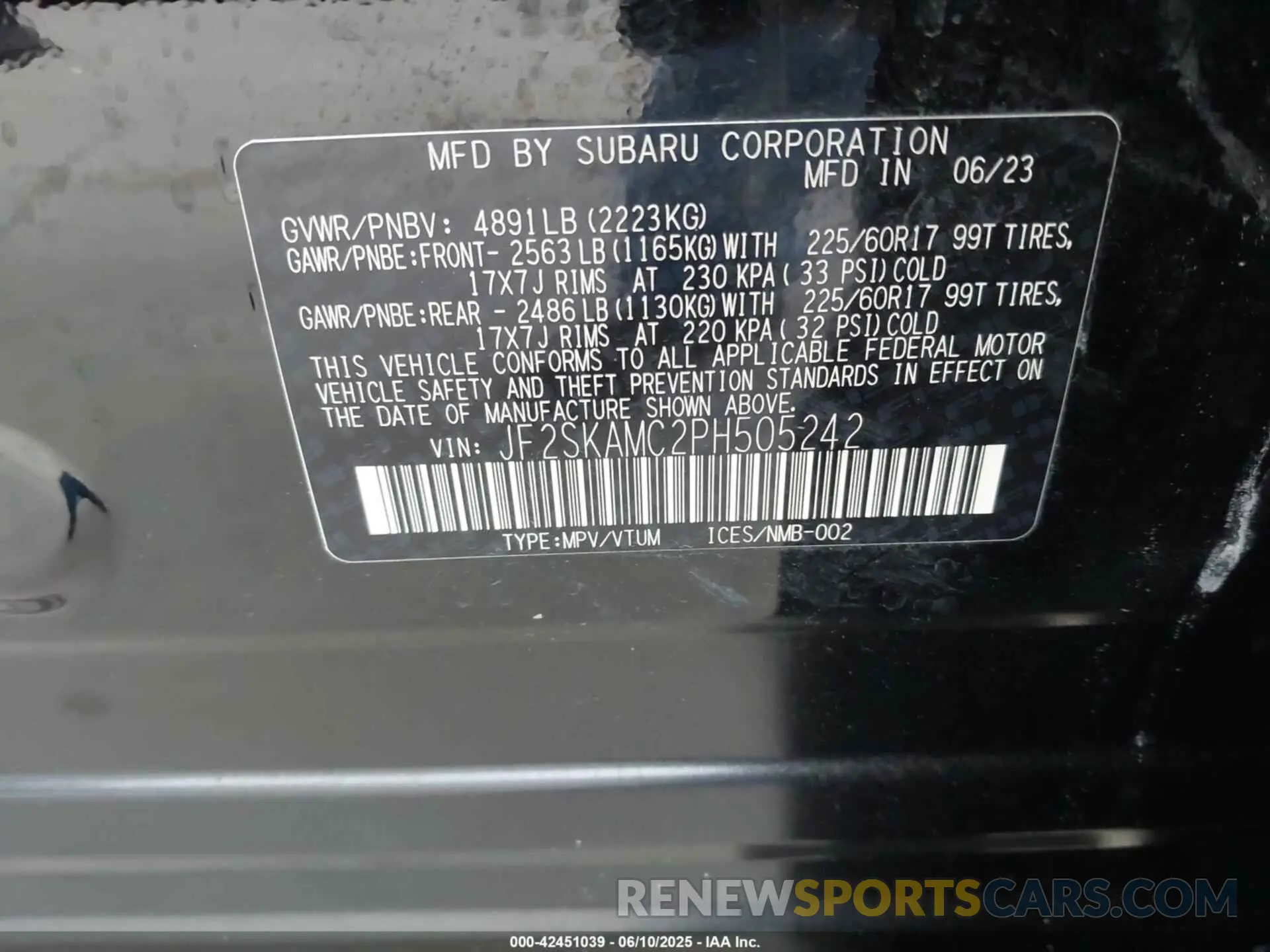9 Photograph of a damaged car JF2SKAMC2PH505242 SUBARU FORESTER 2023